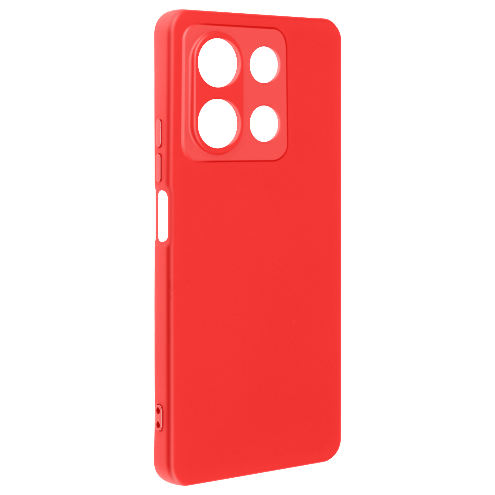 Custodia rossa per telefono con fori per fotocamera. È liscia e con superficie liscia.