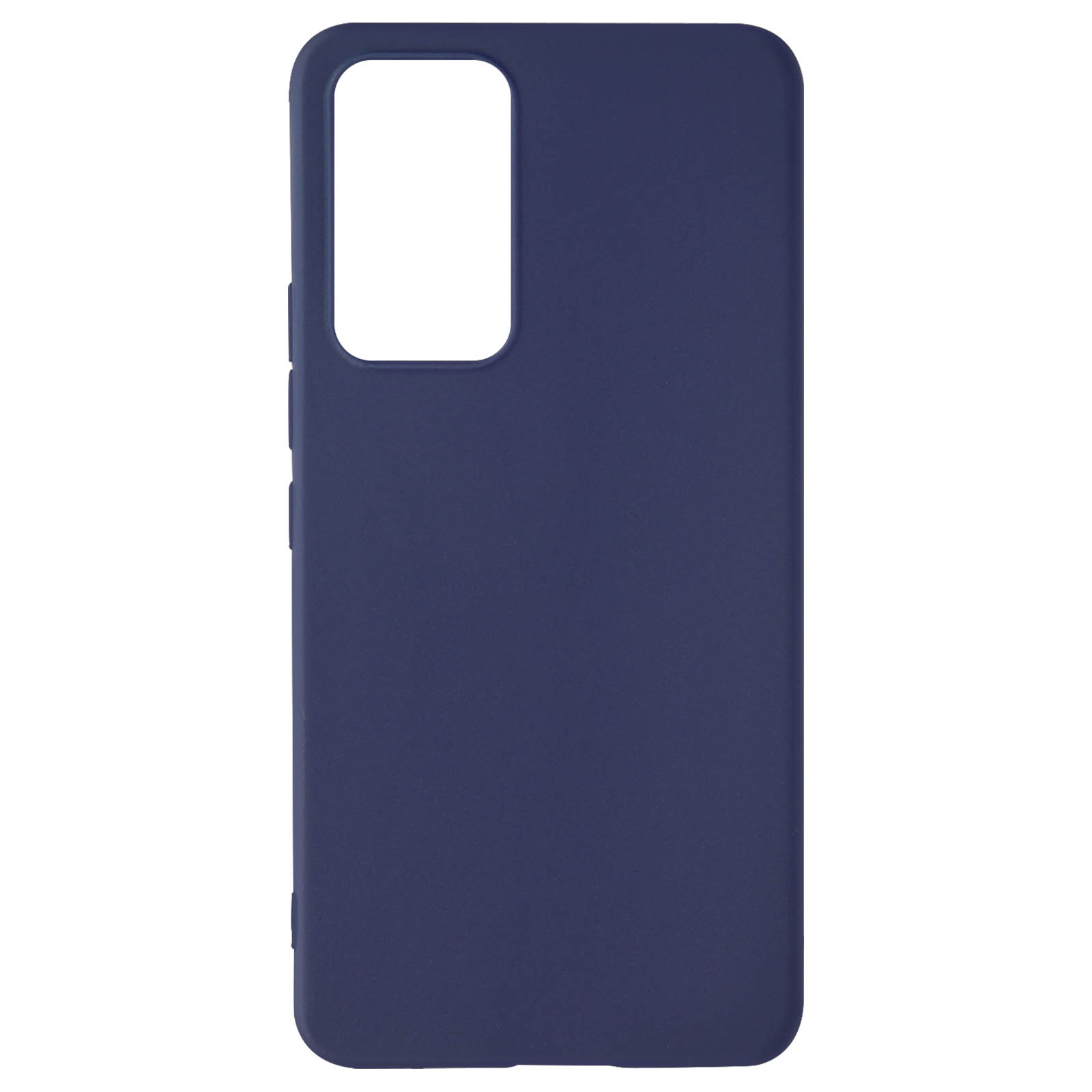 Custodia per telefono blu navy con ritaglio per fotocamera su sfondo bianco.