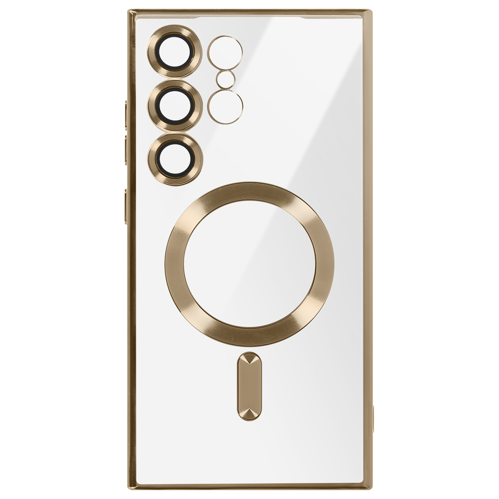 Custodia dorata con retro bianco. Include fotocamera e supporto. Oro, retro bianco.
