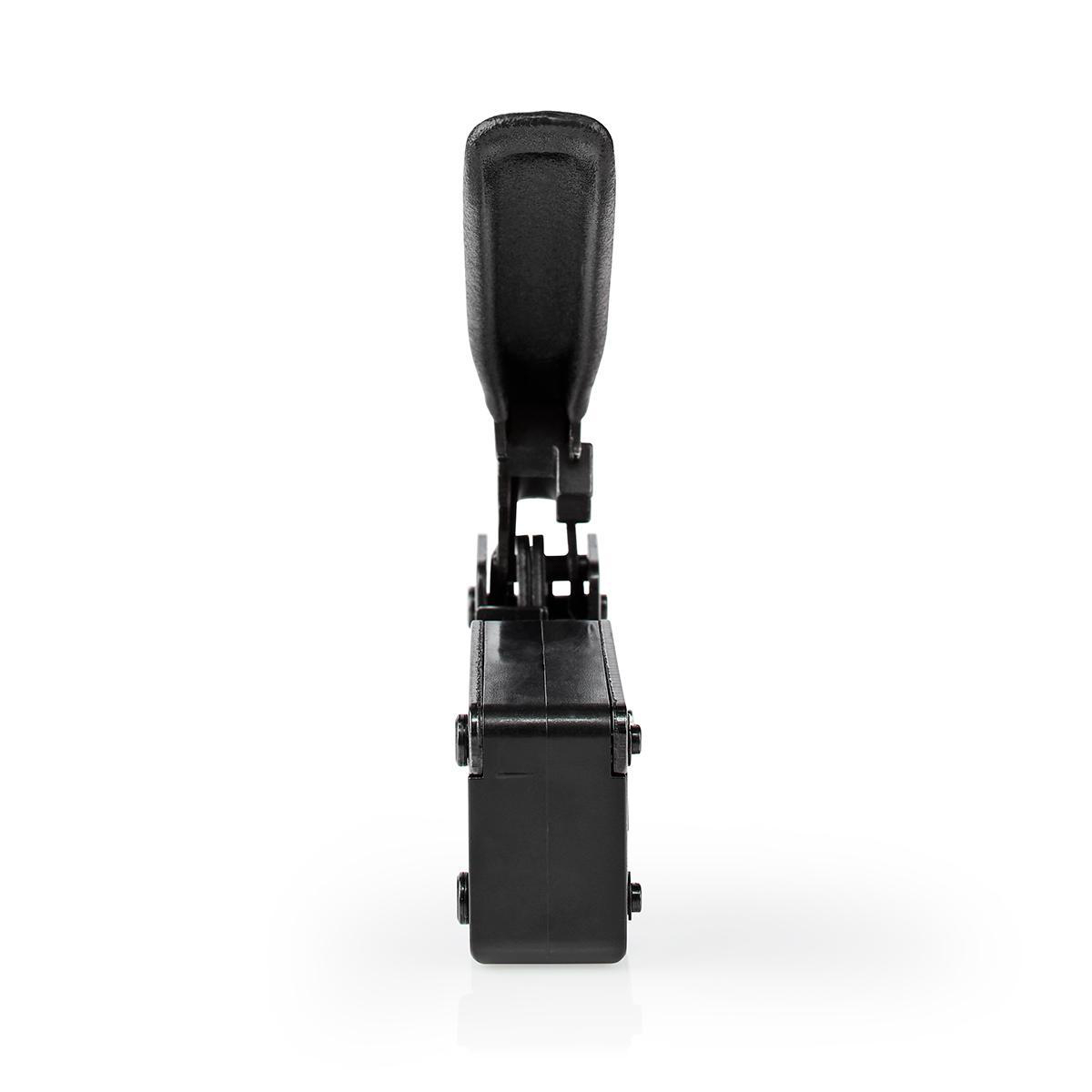 Black crimping tool, side view. White background.