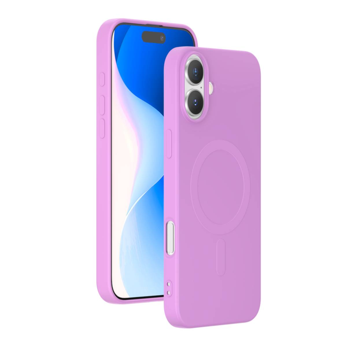Due custodie lilla, con un telefono in quella a sinistra.