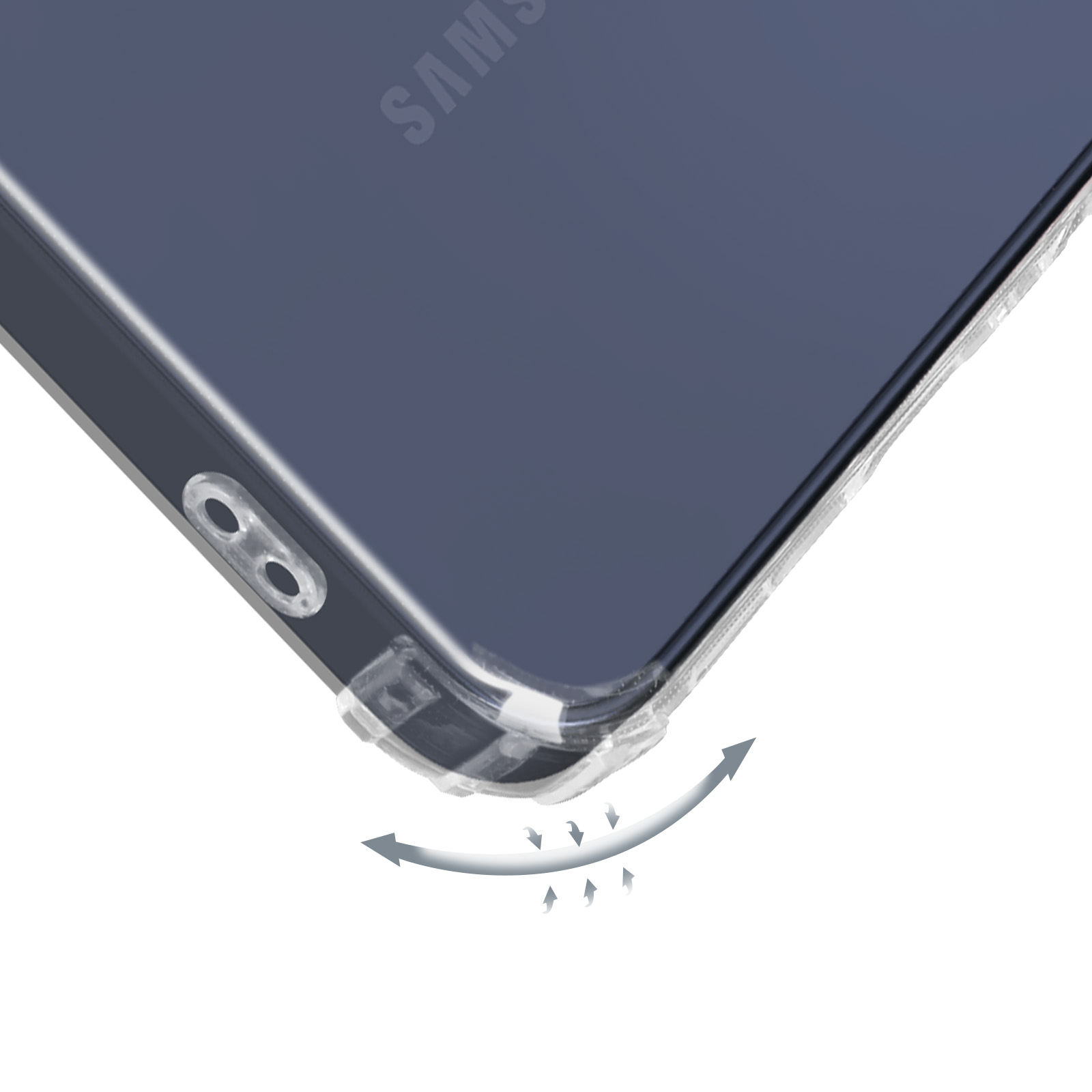 Custodia per telefono con design flessibile, con frecce che mostrano il movimento