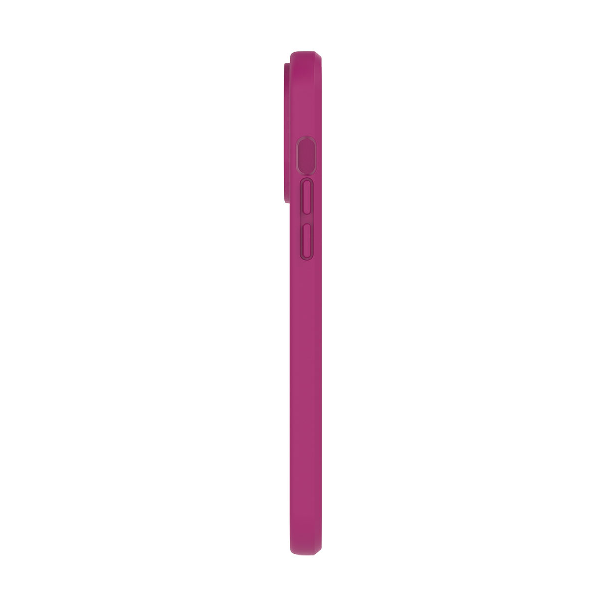 Vista laterale di una custodia per telefono magenta. La custodia è di un colore piatto e uniforme.