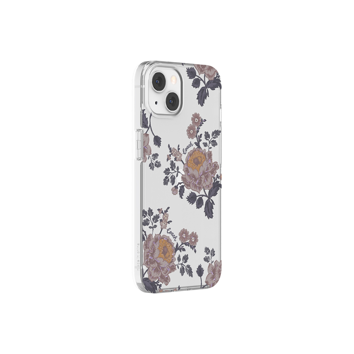 Custodia trasparente con design floreale. I fiori sono rosa, gialli e viola.