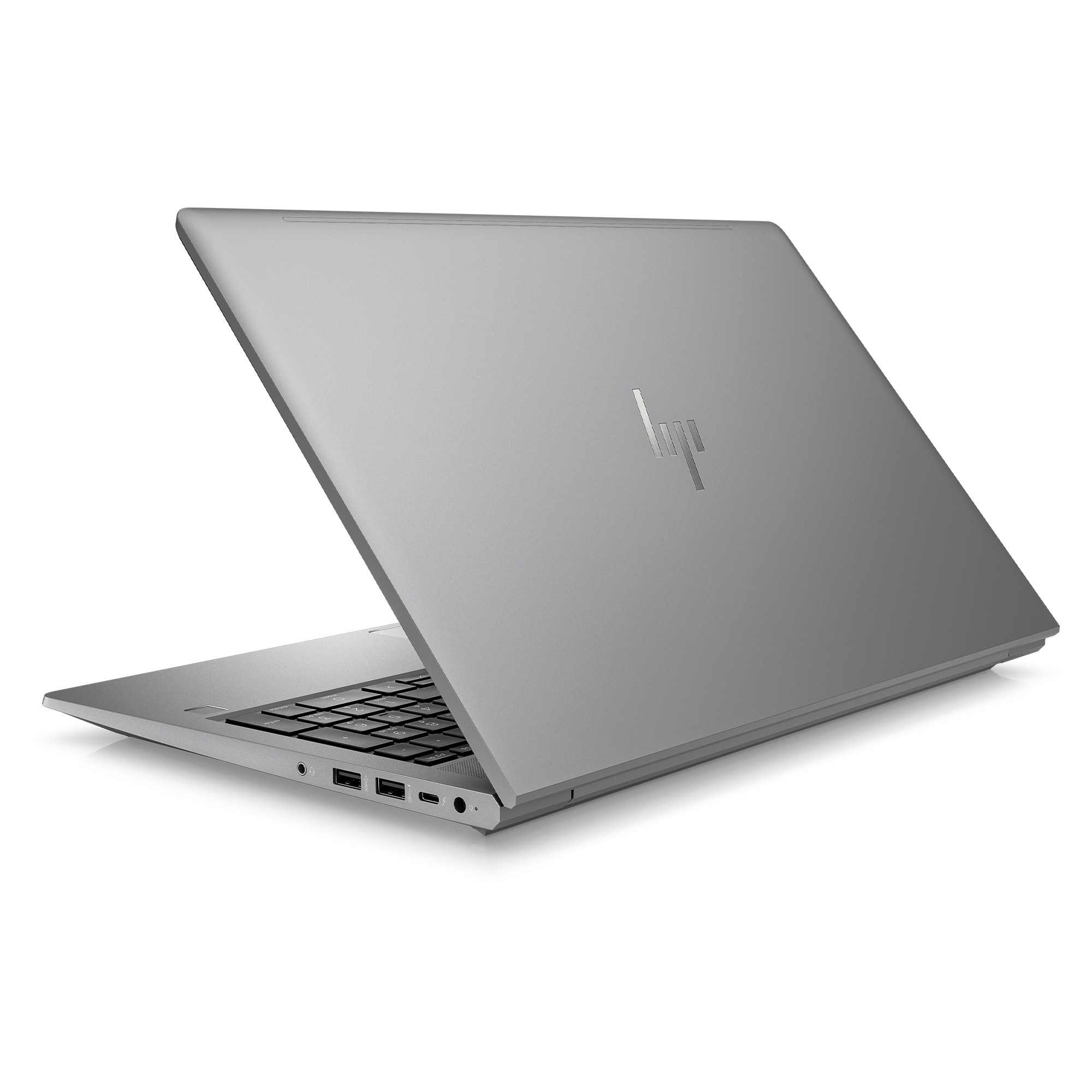 Vista posteriore del laptop, che mostra il logo, il coperchio chiuso e le porte.