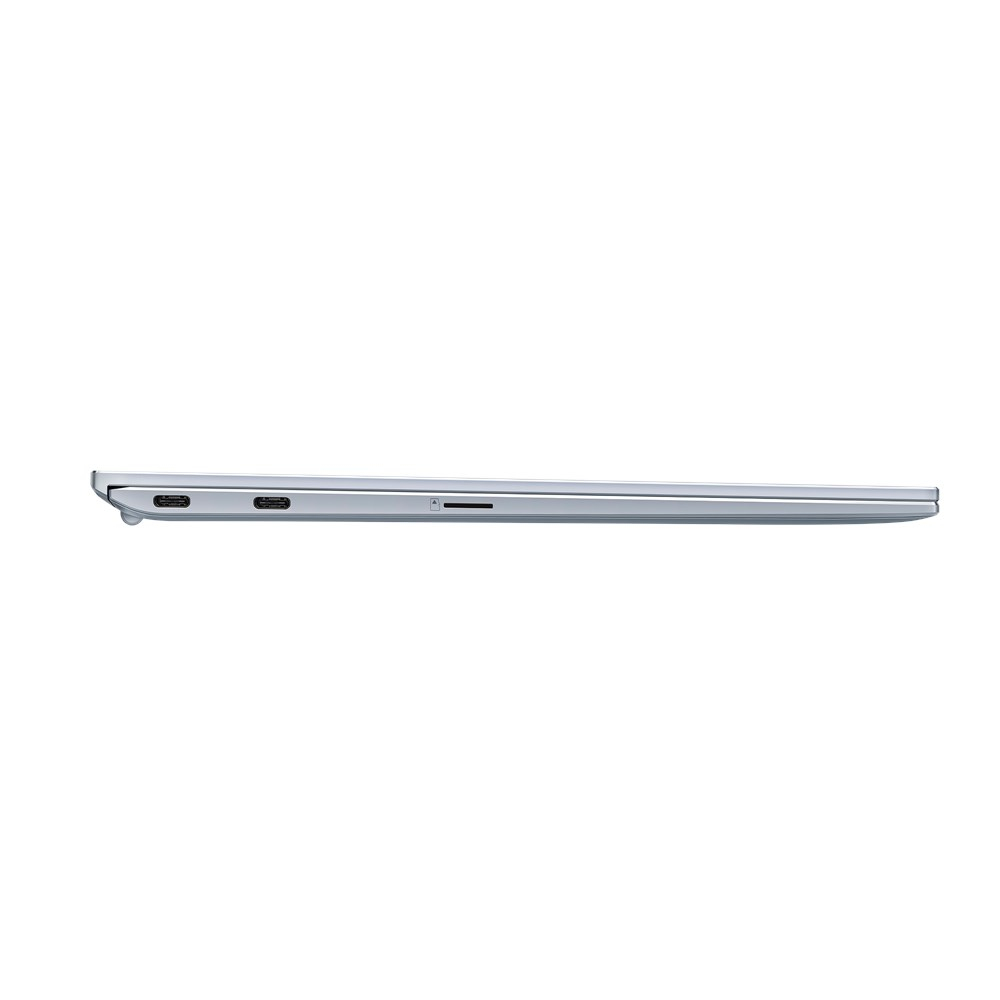Profilo laterale del laptop, con porte e design elegante.