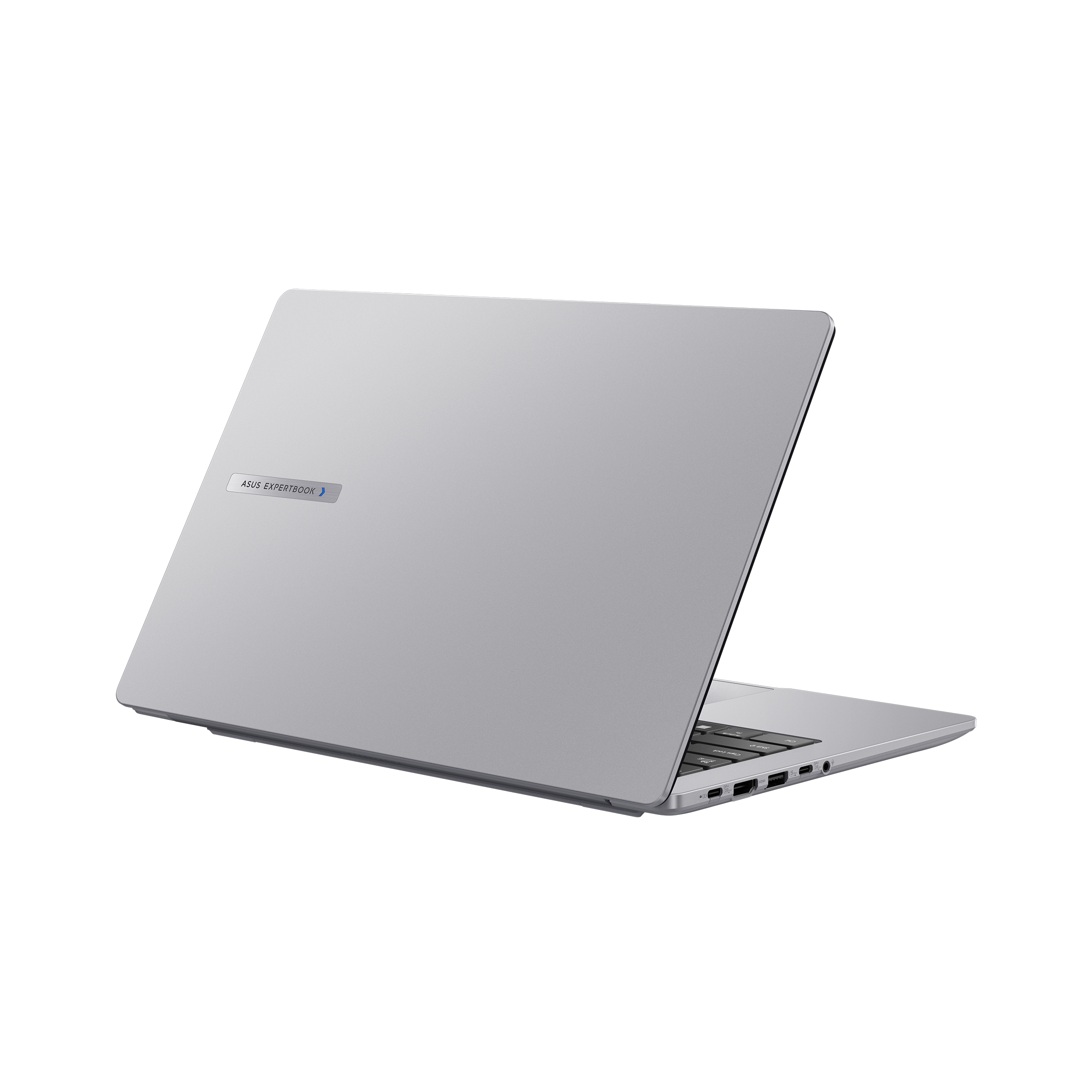 Laptop da dietro, che mostra la parte superiore argentata e le porte.