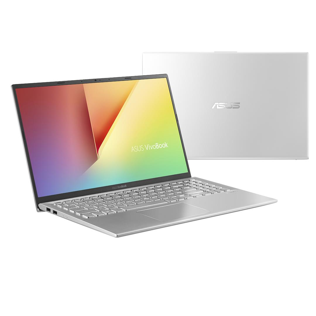 Laptop bianco con schermo aperto, che mostra un'interfaccia colorata, su sfondo bianco.