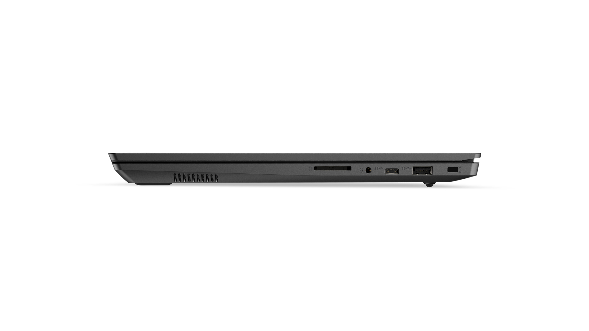 Vista laterale di un laptop nero con alcune porte visibili.