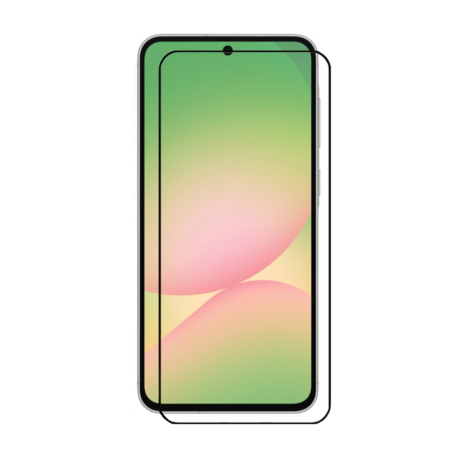 Un smartphone avec un protecteur d'écran, le téléphone est blanc.