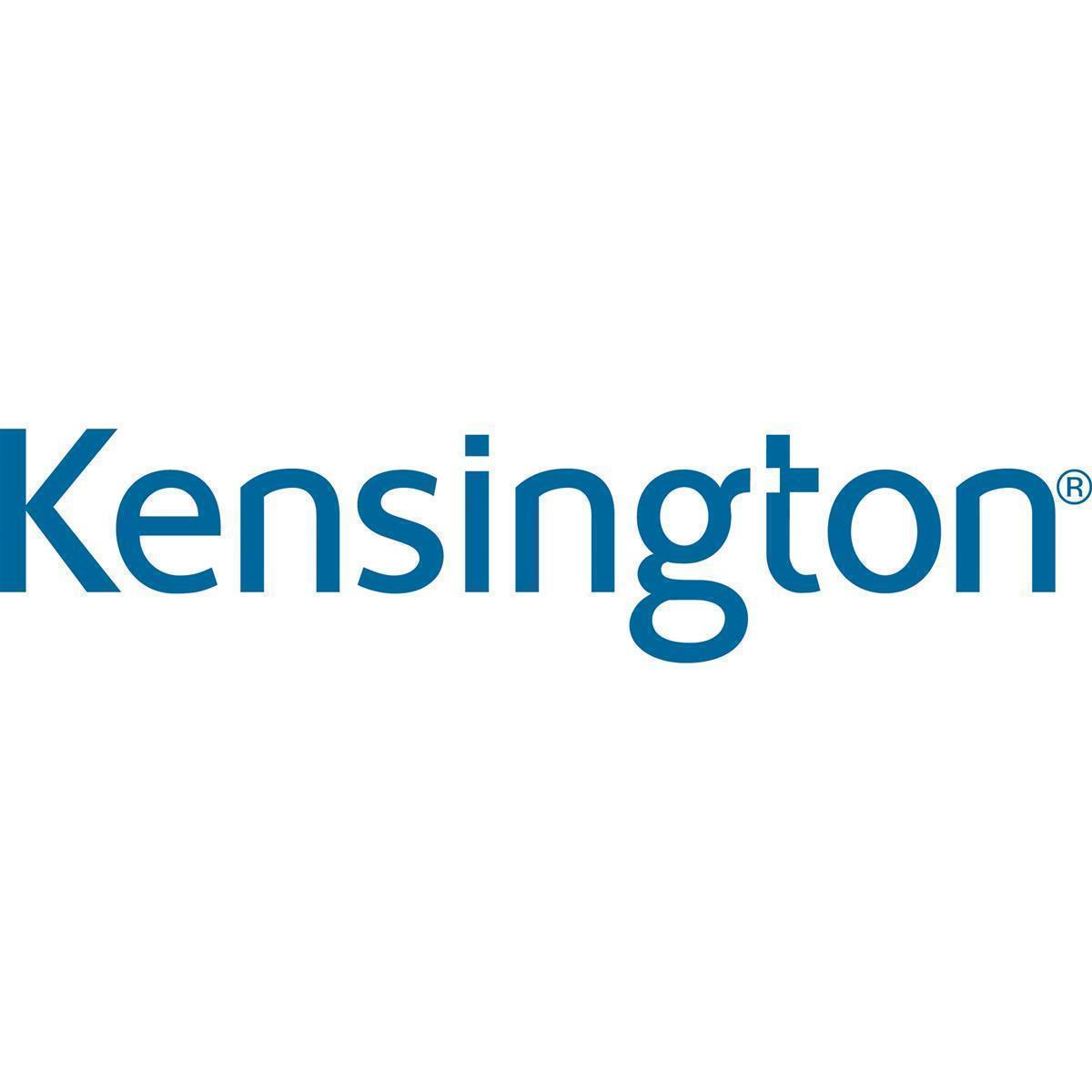 Logo Kensington, il nome del marchio in blu, grande, senza grazie su sfondo bianco.