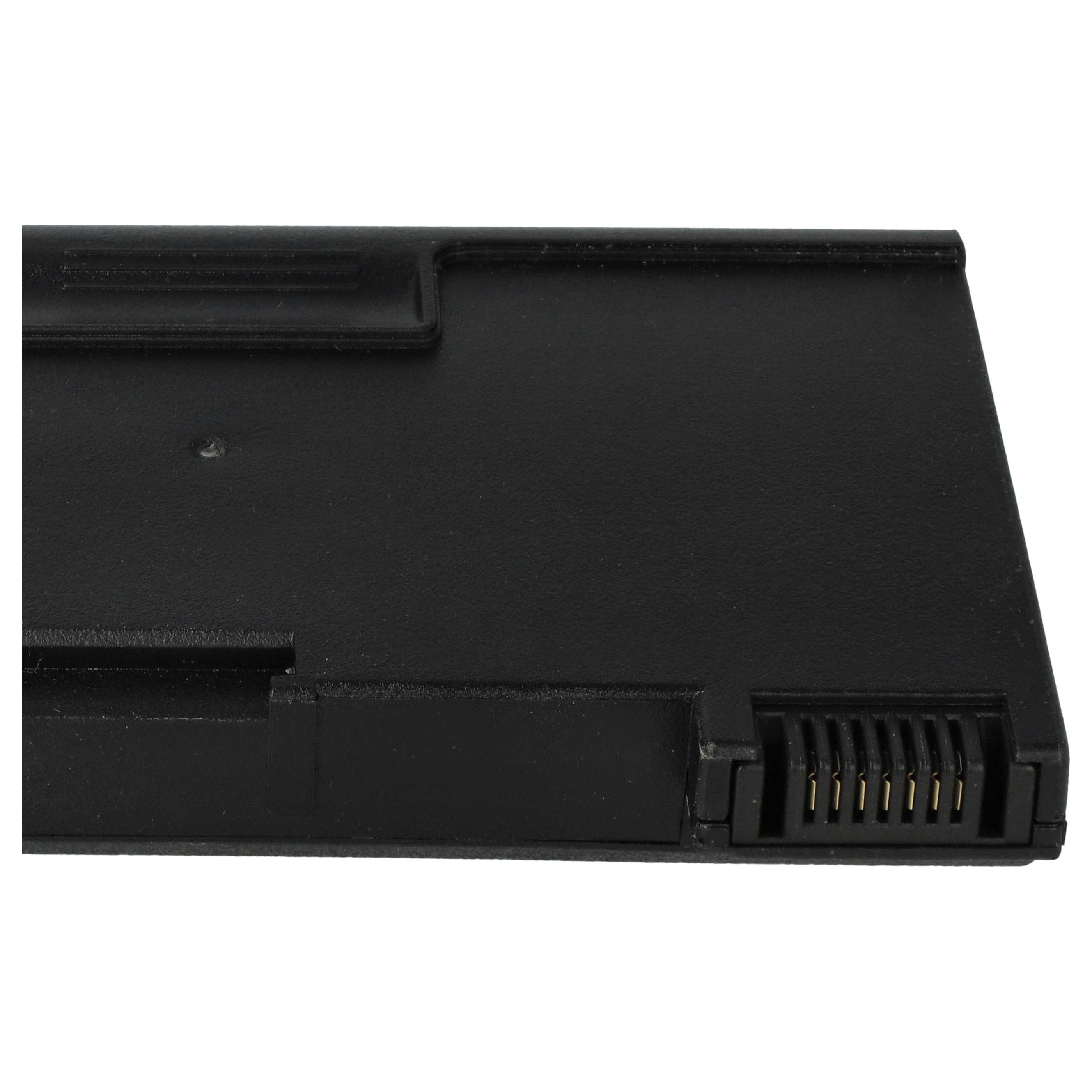 Schwarzer Laptop-Akku mit Anschlussstiften. Er ist rechteckig und hat eine schwarze, glatte Oberfläche.