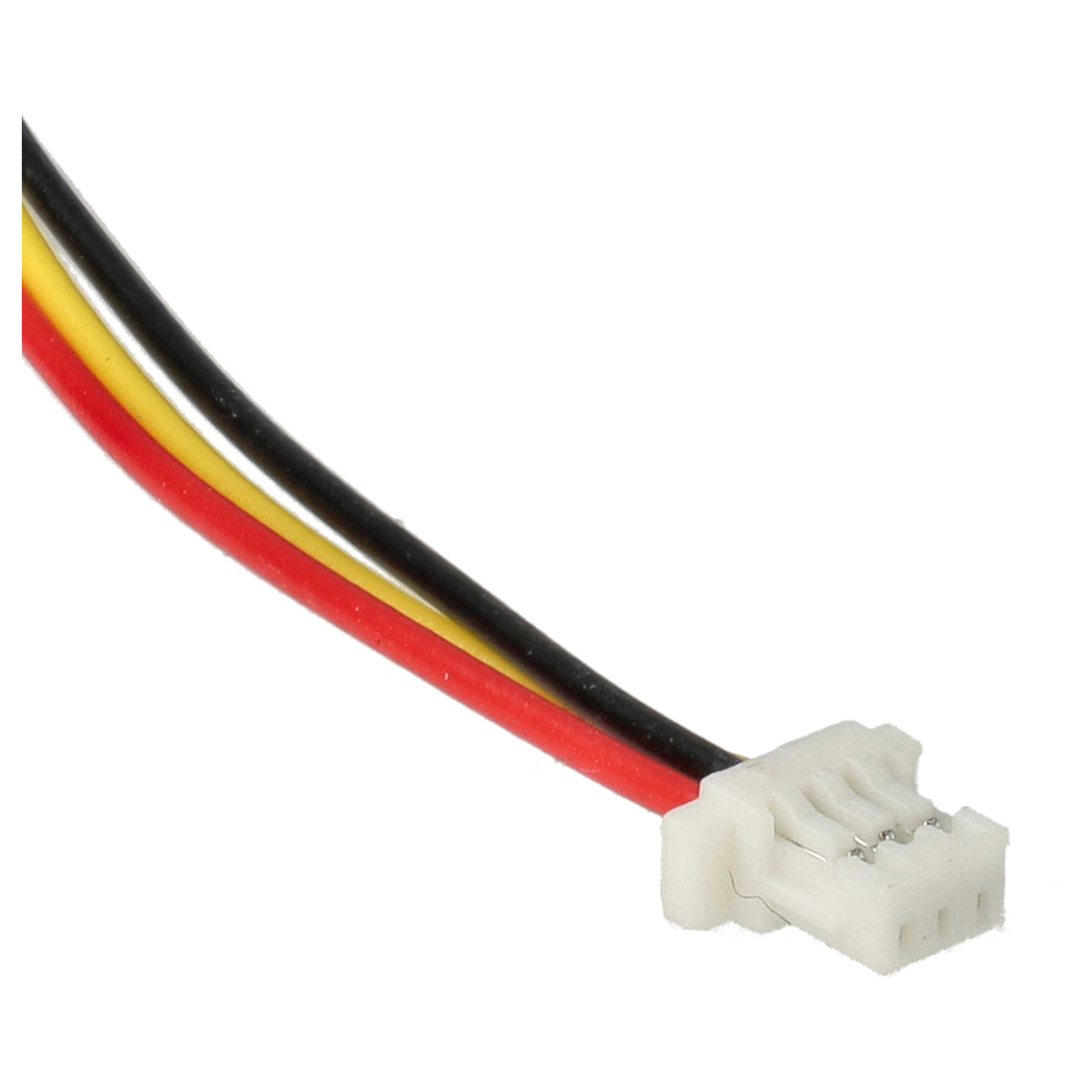 Drei Drähte: rot, schwarz und gelb, verbunden mit einem weißen Stecker.