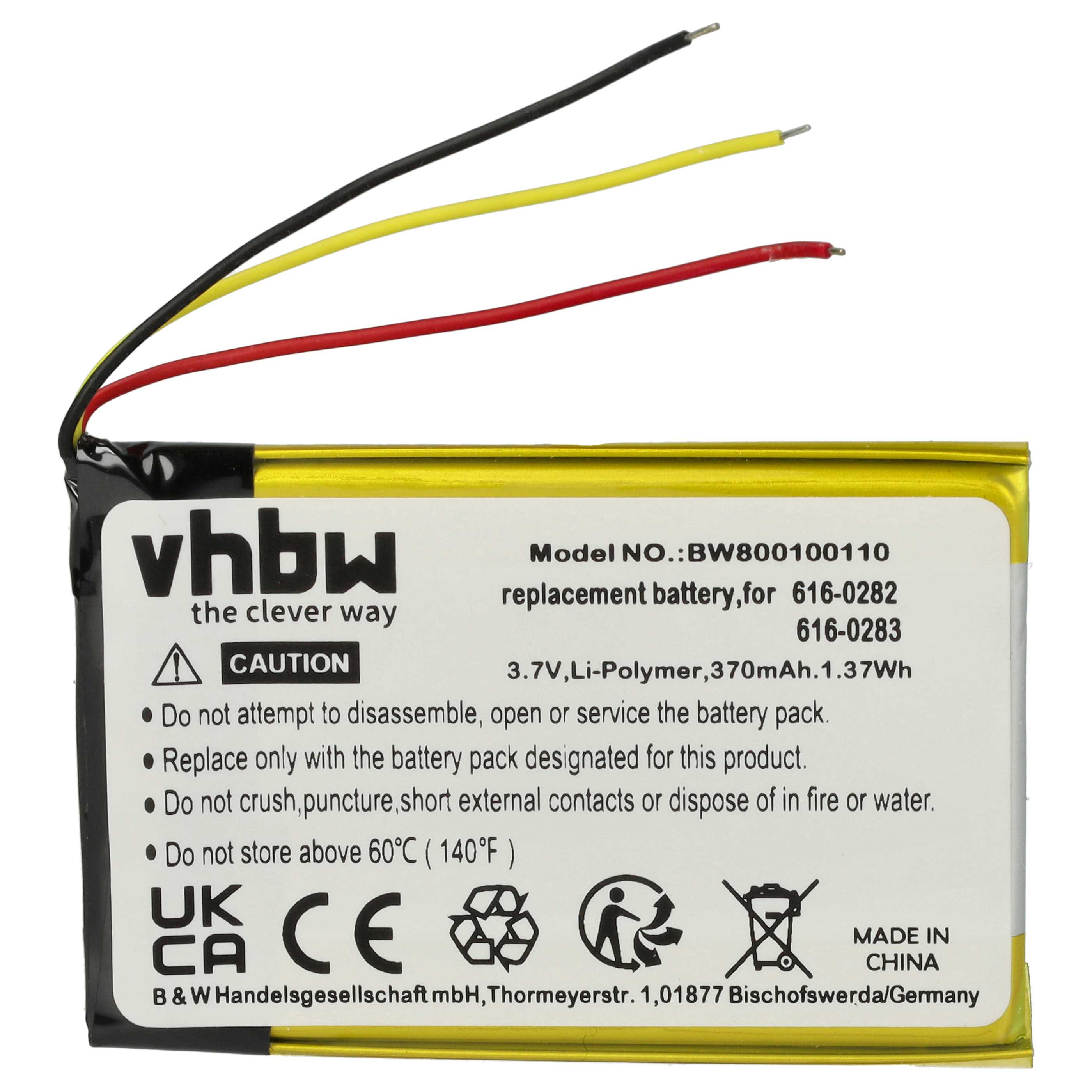 Eine Batterie mit Drähten. Sie hat ein Warnschild und Produktinformationen aufgedruckt.