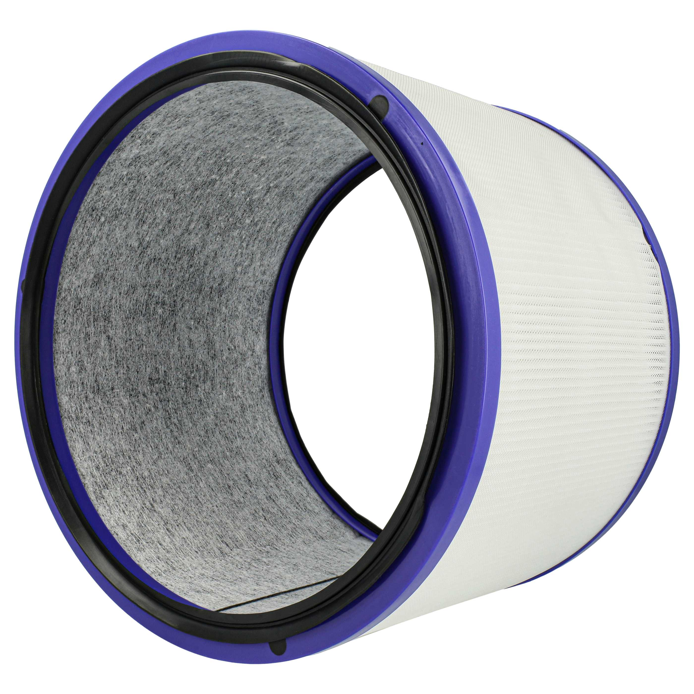 Zylindrischer Luftfilter mit blauem Rahmen und weißem perforiertem Teil.