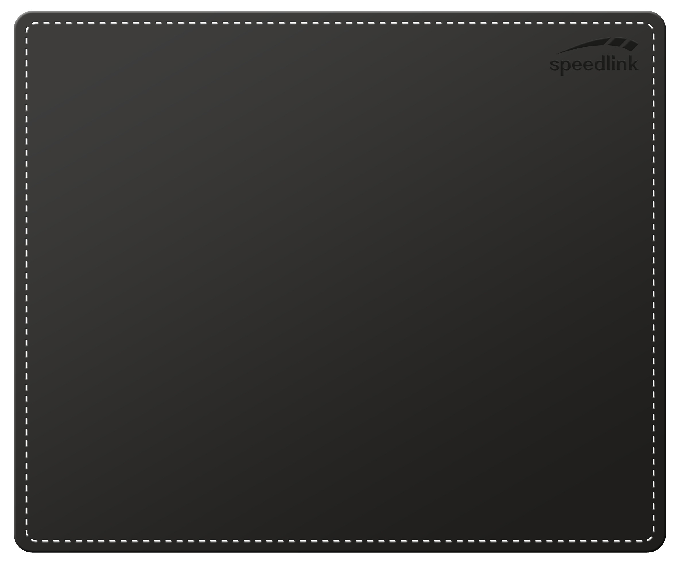 Schwarzes Mauspad. Das Mousepad ist rechteckig mit weißen Nähten an den Rändern.
