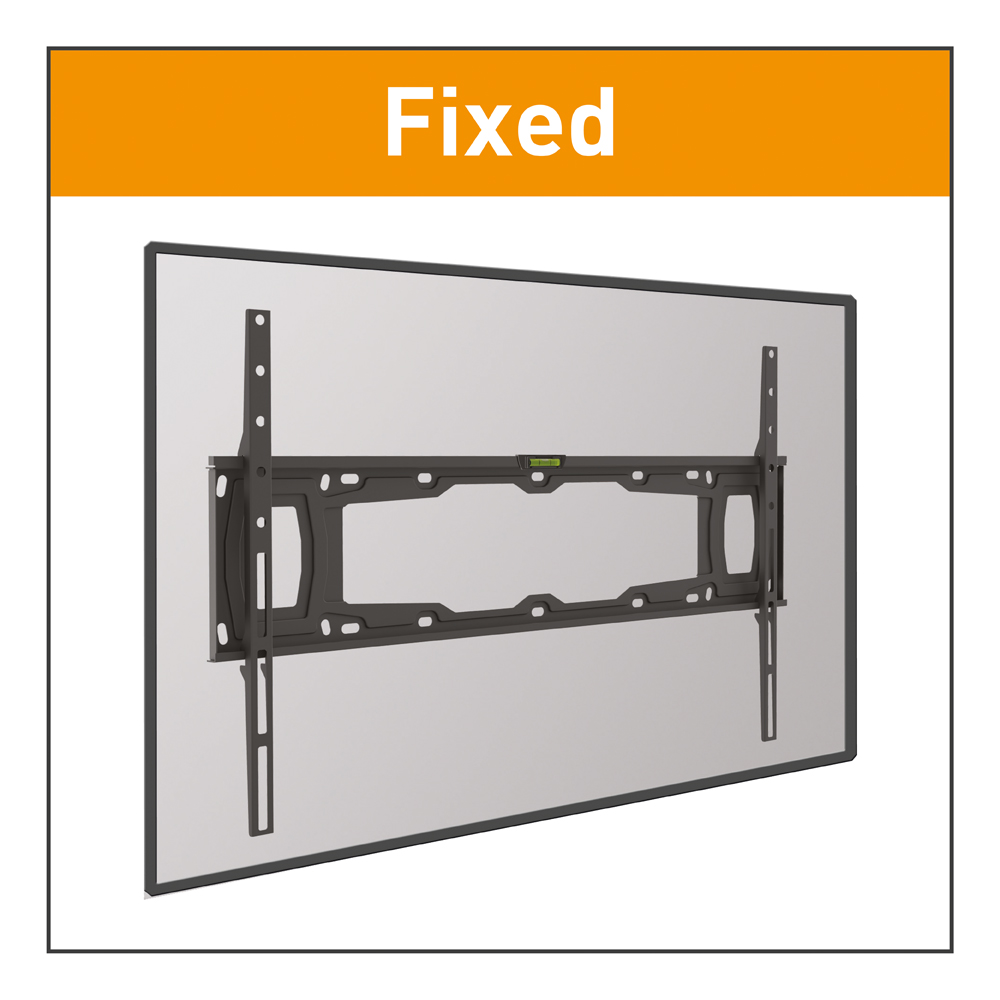 Een tv-beugel met een zwart frame en het woord "Fixed" bovenaan.