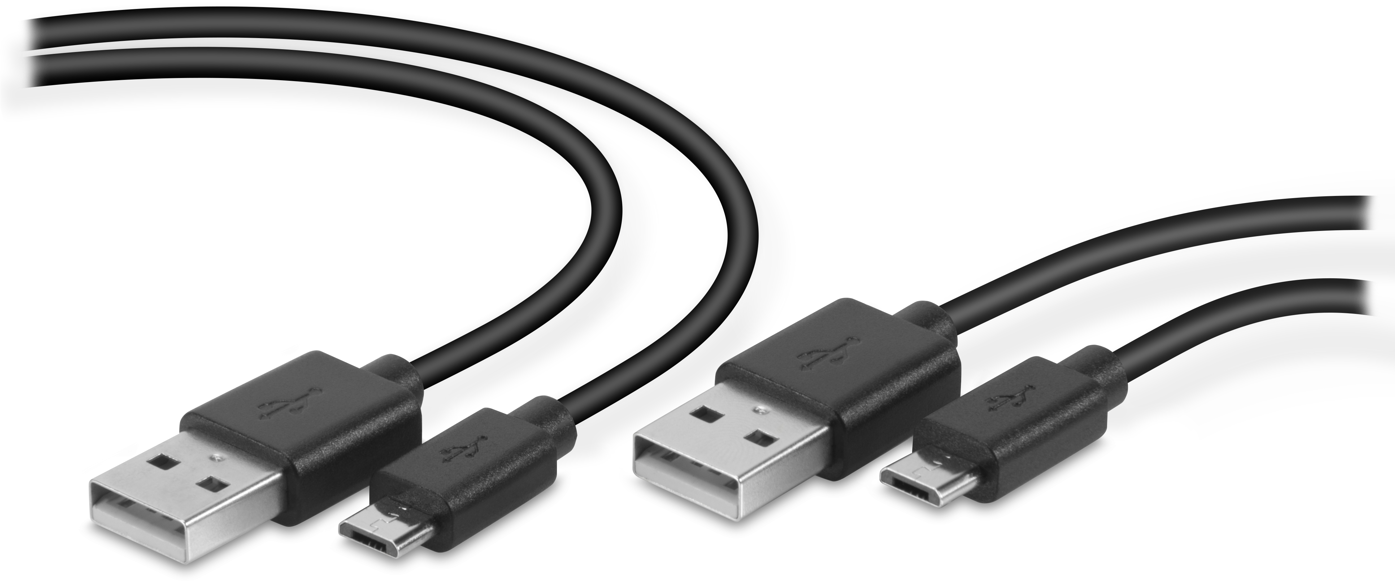 Twee USB-kabels. Eén heeft USB naar micro-USB, de andere heeft USB naar USB-C connectoren.
