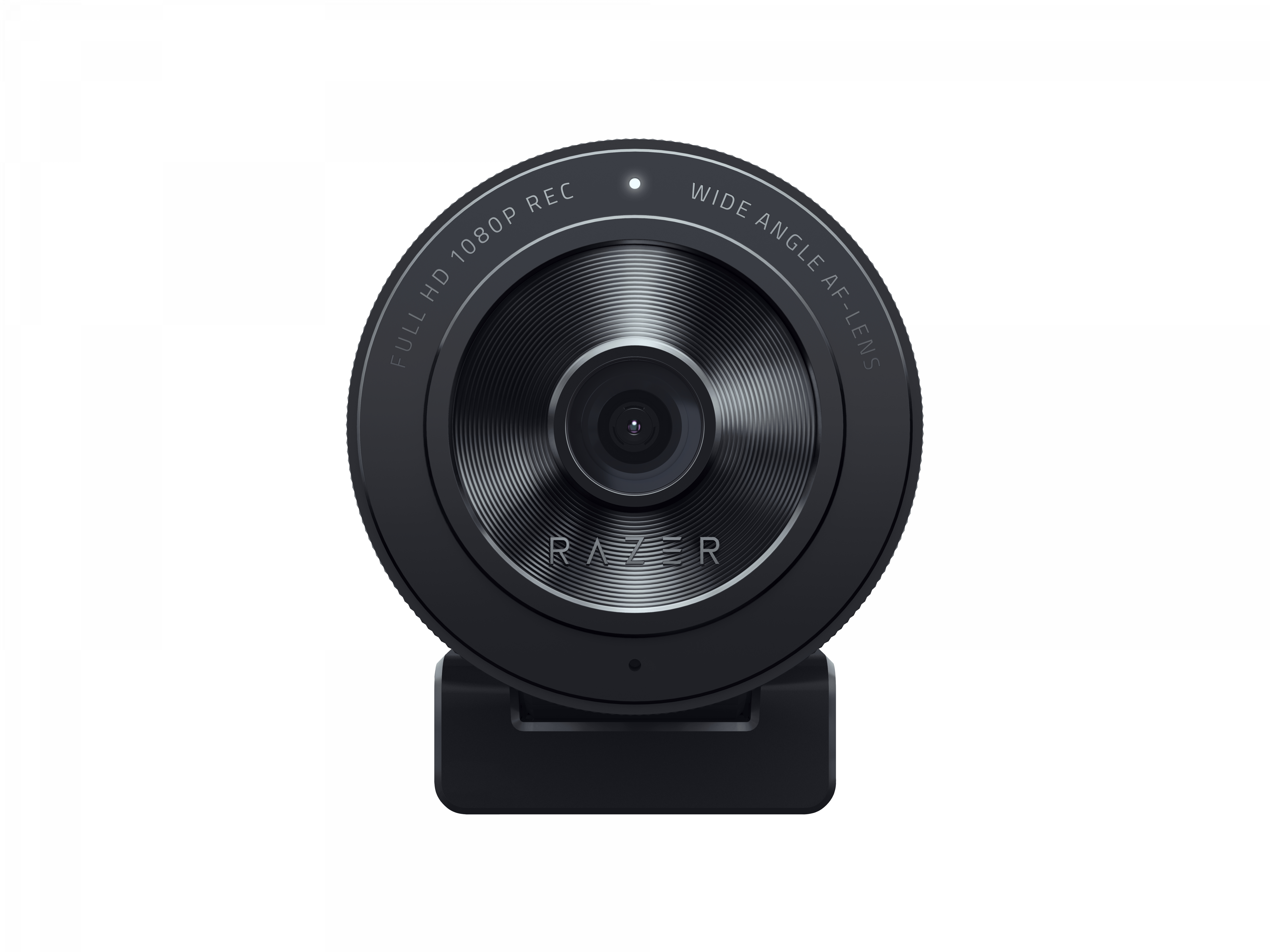 Schwarze Razer-Webcam. Weitwinkelobjektiv. Full HD 1080P REC. Razer-Logo.