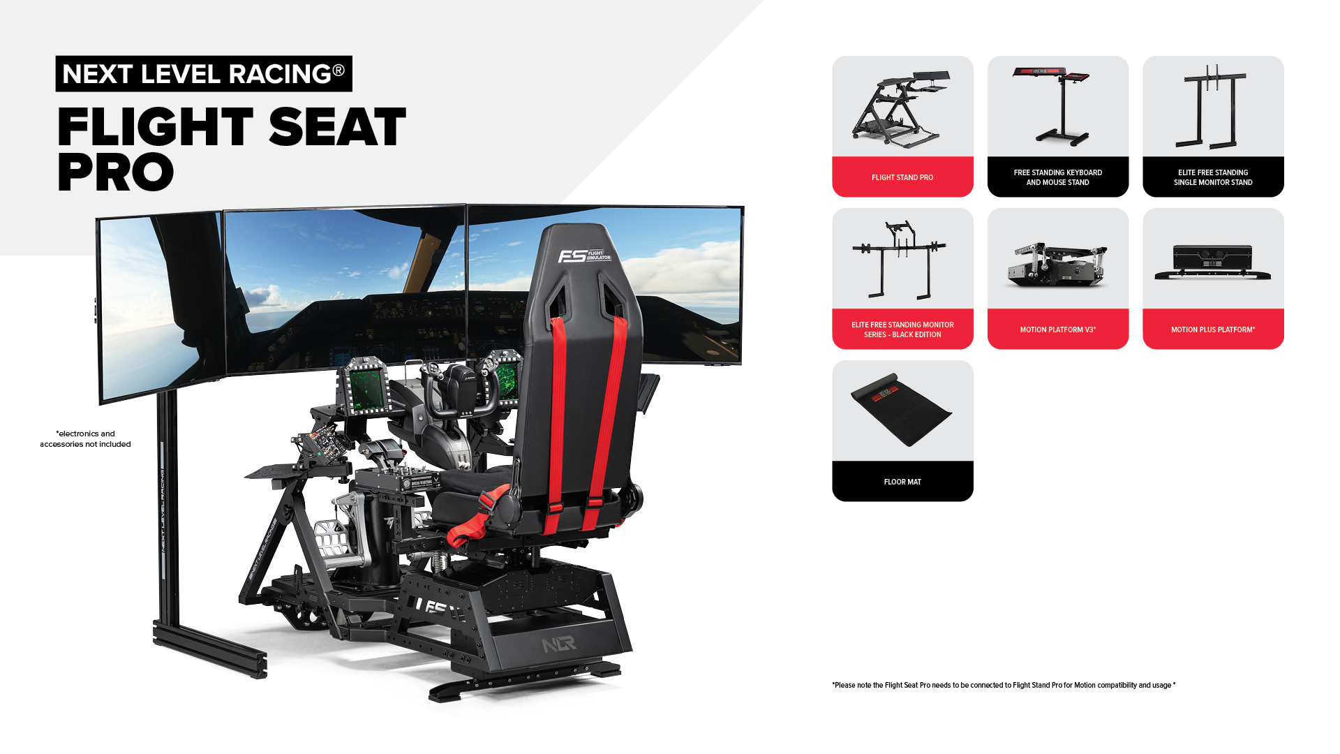 Una configuración de simulador de vuelo. Incluye un asiento, múltiples pantallas y otros accesorios.