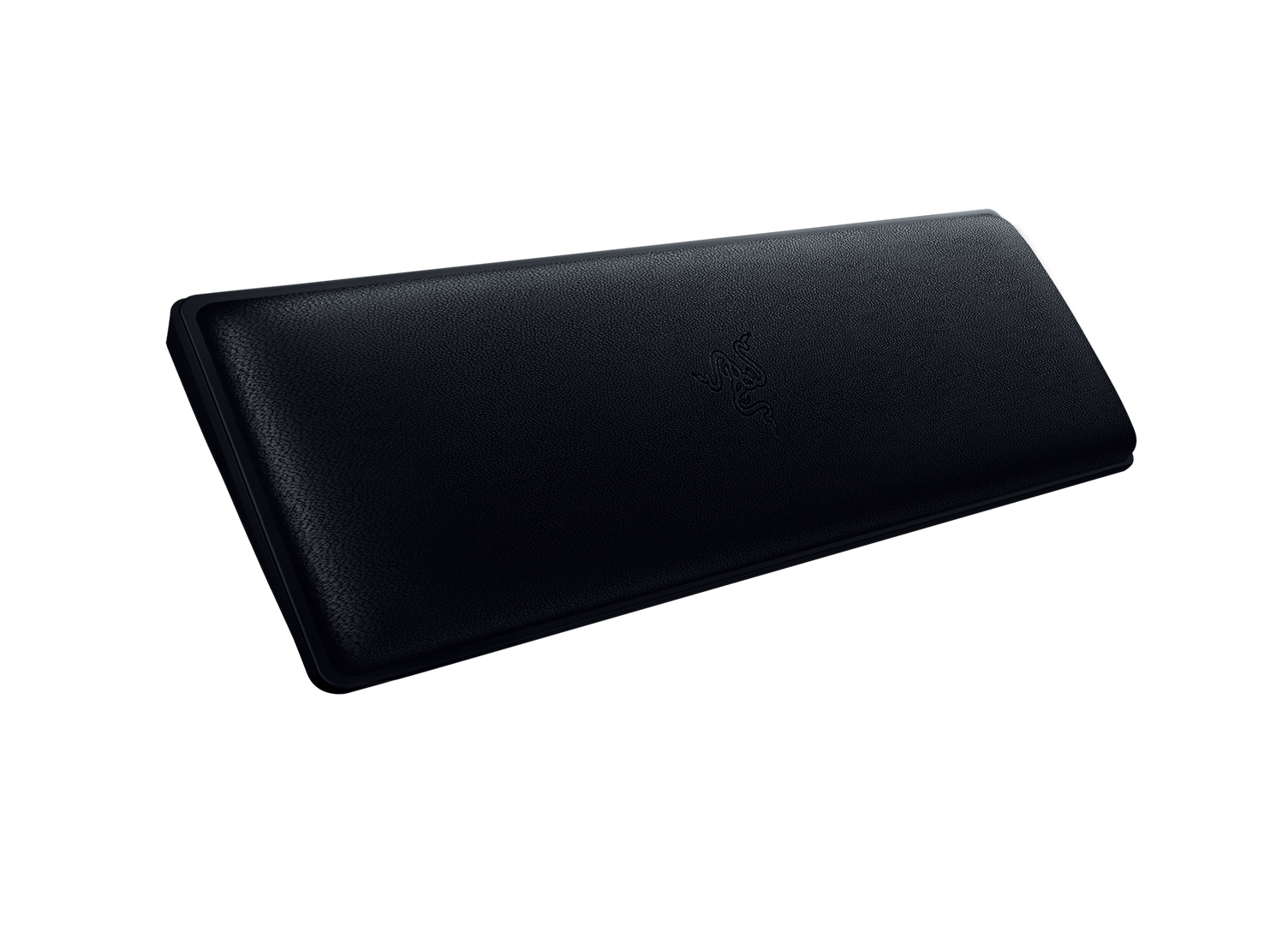 Schwarze Handballenauflage für eine Tastatur. Rechteckig mit Razer-Logo.