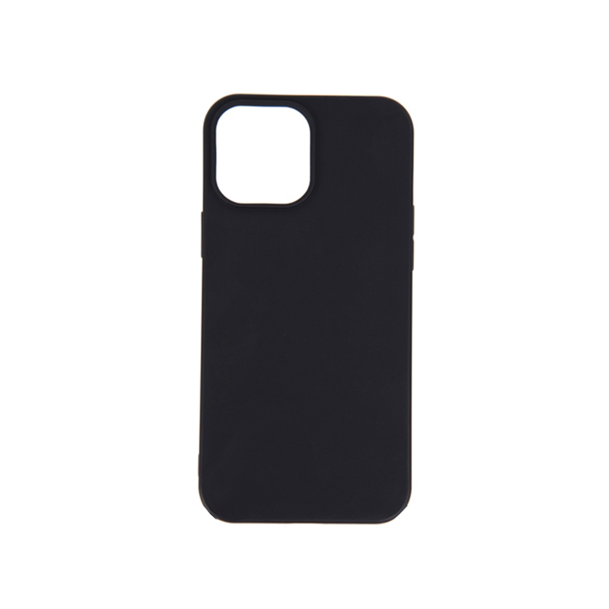 Una custodia per telefono nera con ritaglio per la fotocamera, isolata su bianco. La custodia è semplice e minimalista.