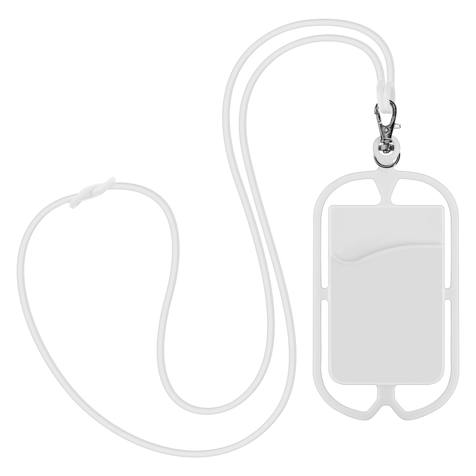 Laccio bianco per telefono con supporto bianco e chiusura in metallo.