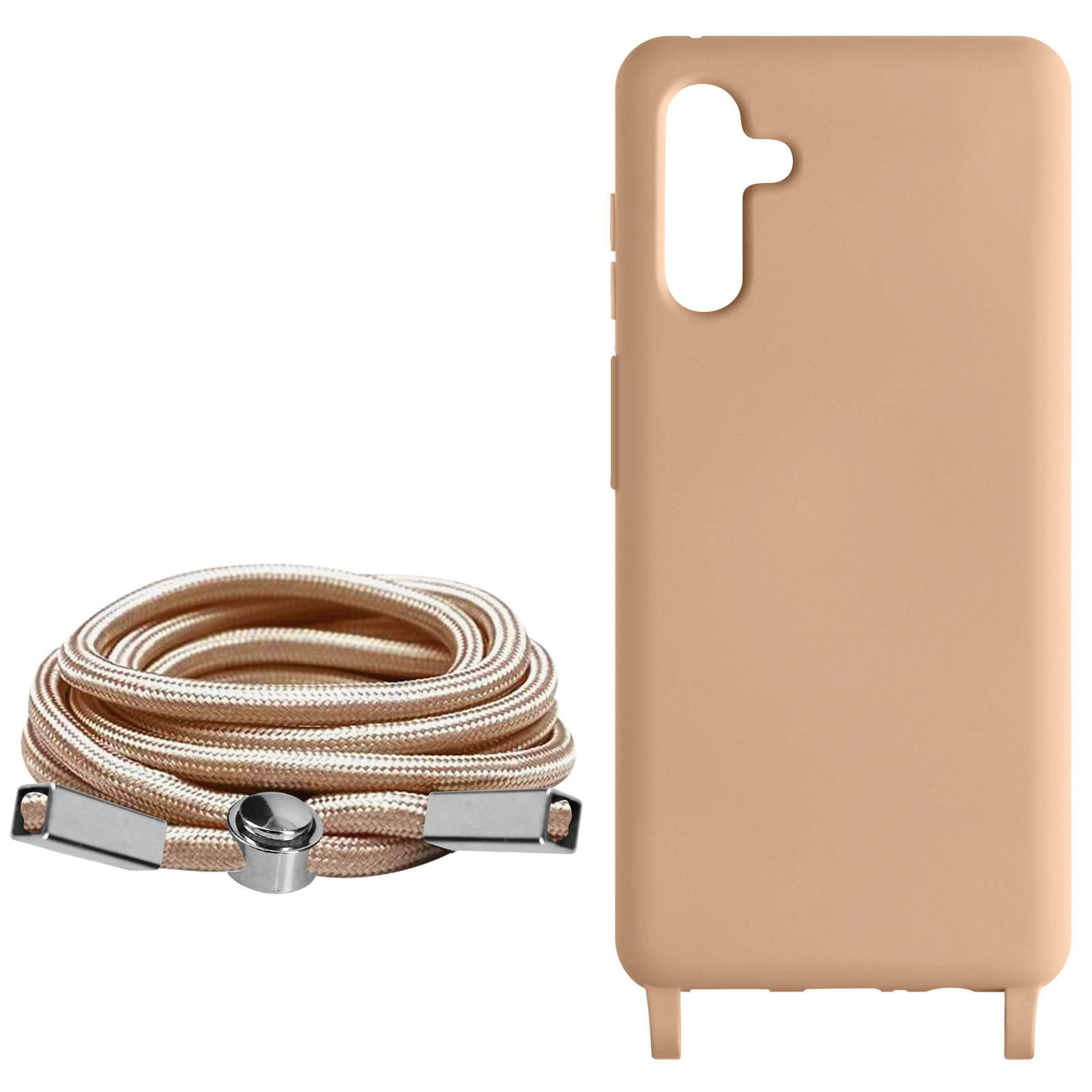 Set custodia e cordino per telefono; custodia e cordino beige.