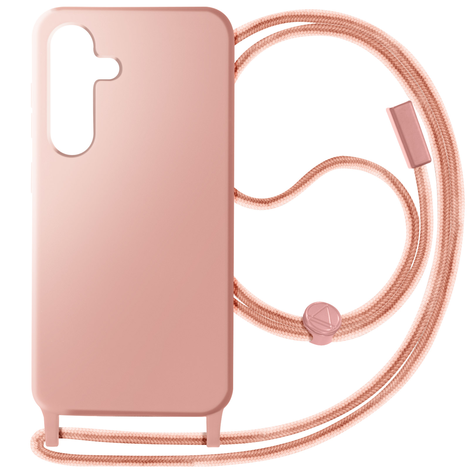 Coque de téléphone rose avec cordon assorti, une coque avec un cordon rose.