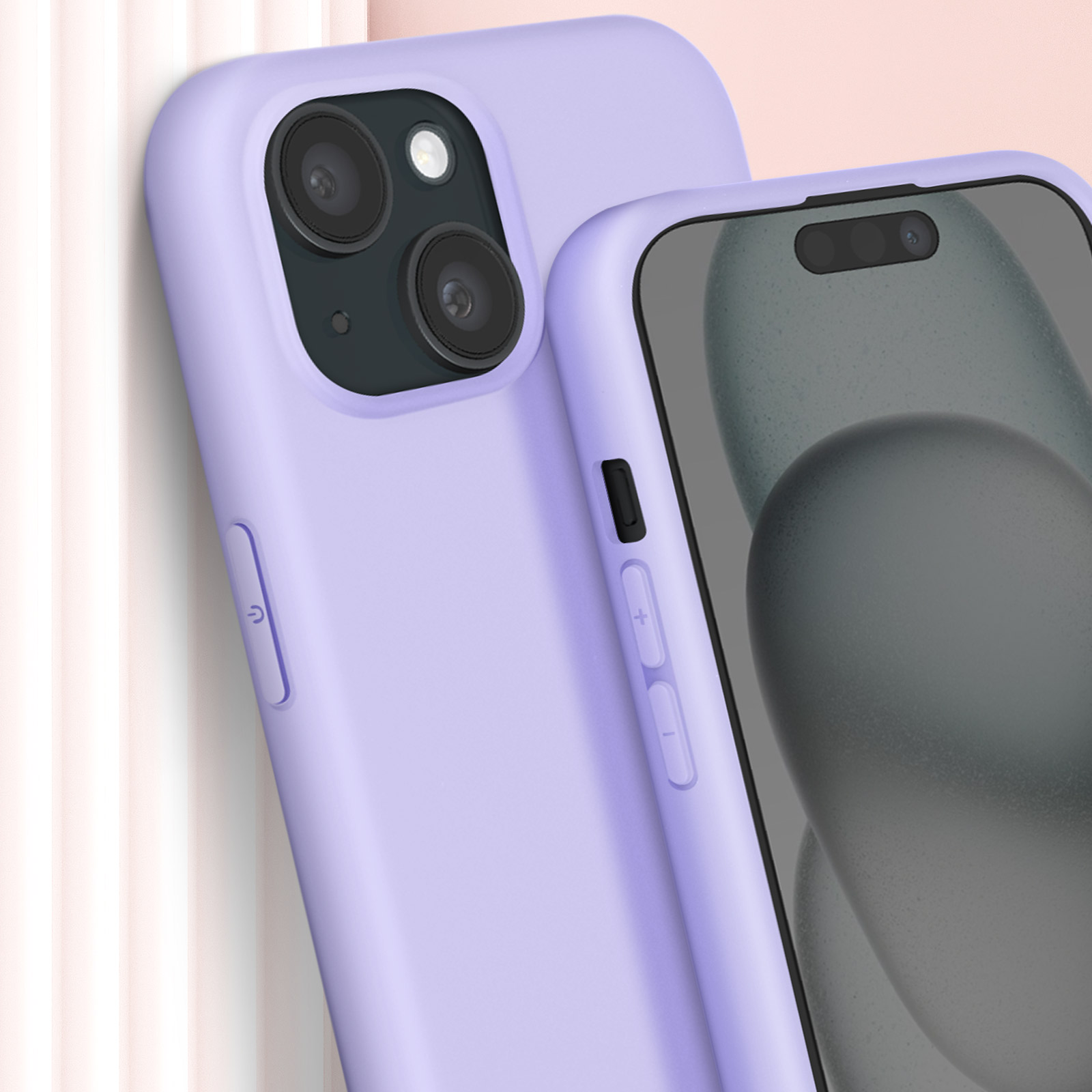 Er worden twee paarse telefoonhoesjes getoond, één op de voorgrond en een andere gedeeltelijk zichtbaar op de achtergrond.