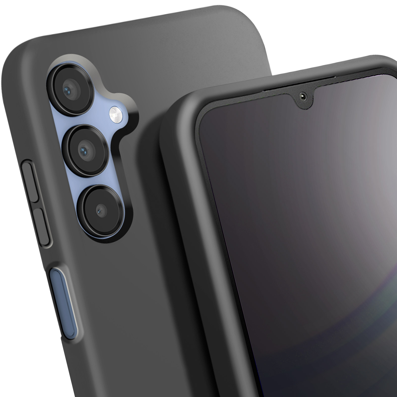 Due smartphone grigi, uno davanti all'altro, vista angolata.