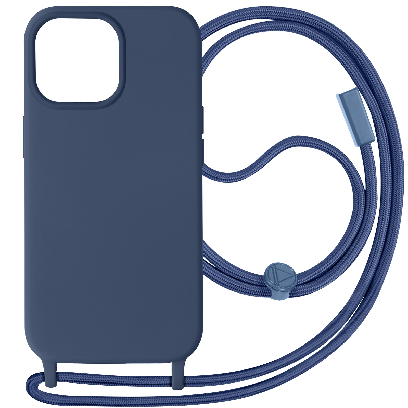 Custodia blu per telefono con cinturino blu attaccato.