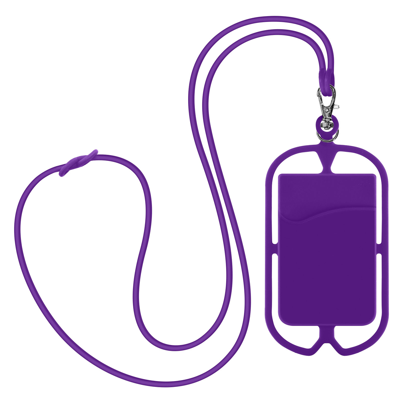 Laccetto per telefono viola con portacarte. È un design semplice.
