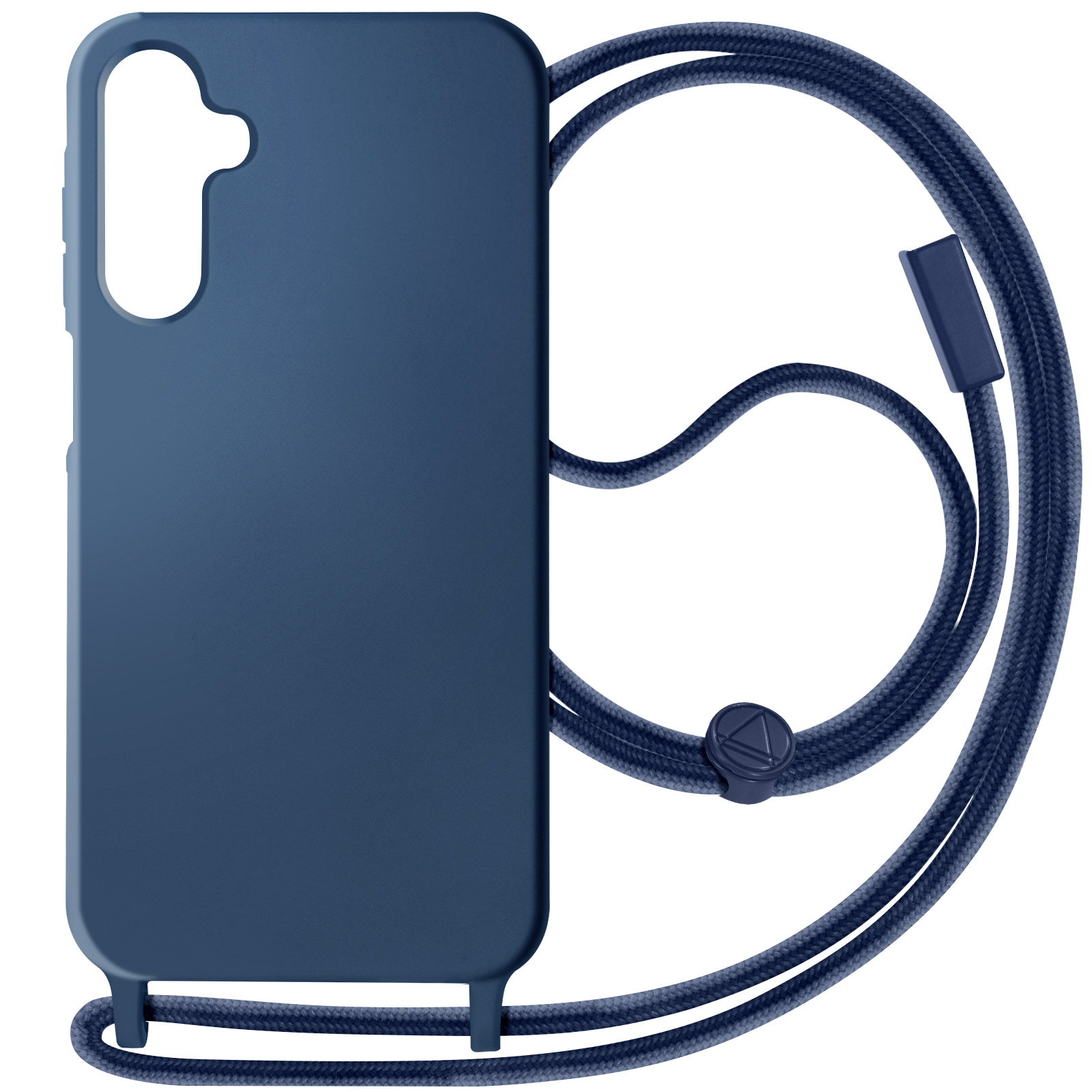 Custodia blu per telefono con cordino blu per appenderla.