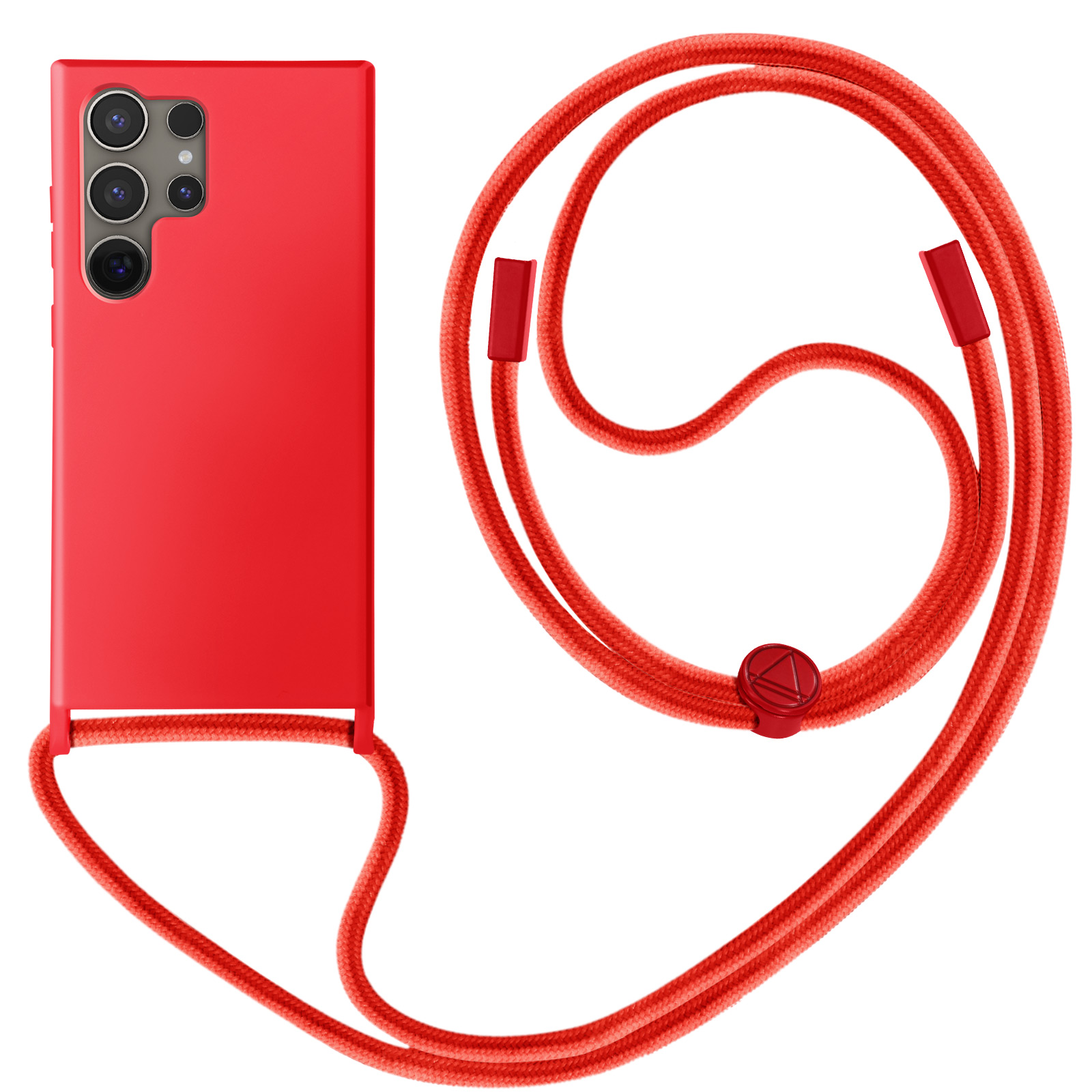Una custodia rossa per telefono con un cinturino rosso per telefono.