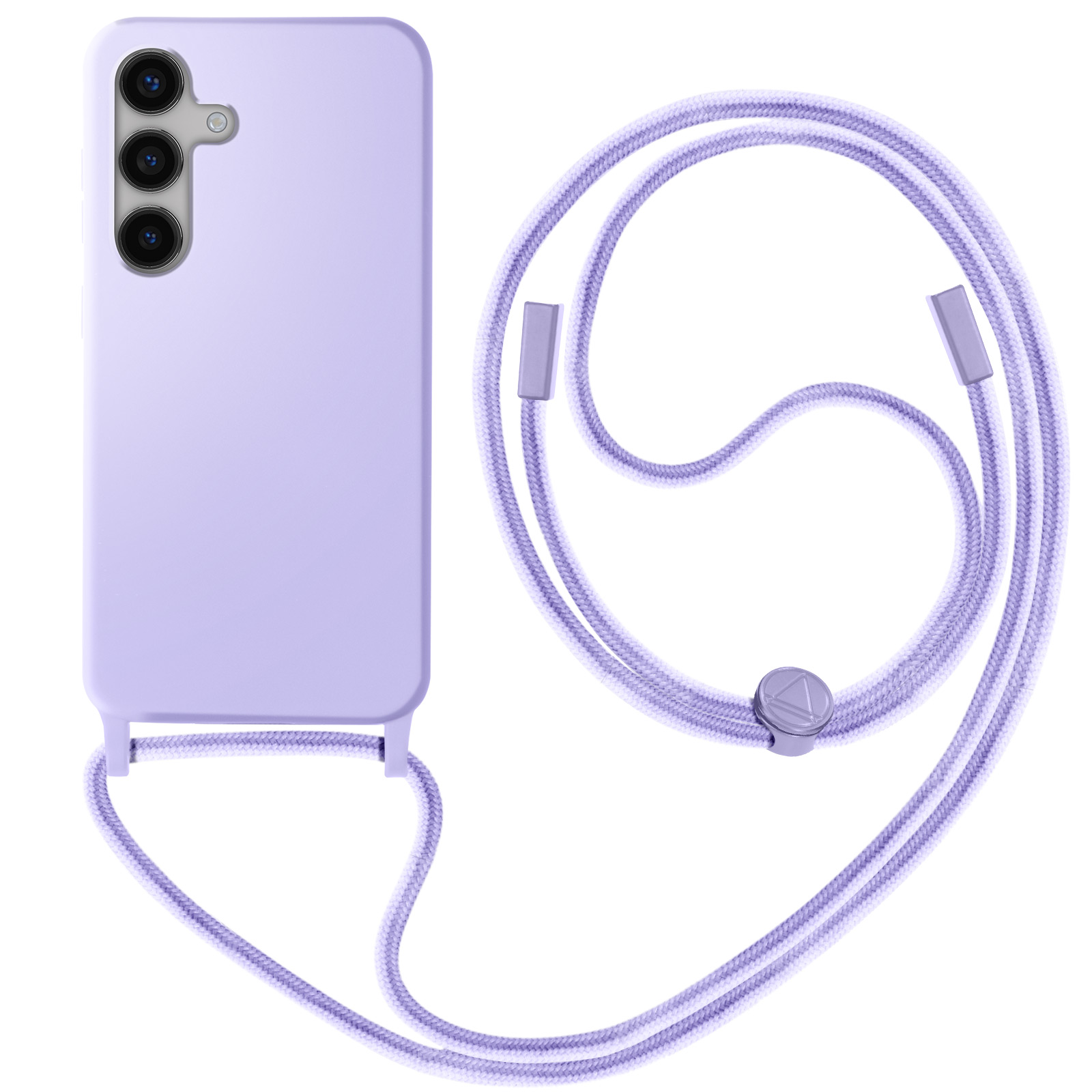 Custodia per telefono viola con cinturino abbinato. La custodia ha una fotocamera.