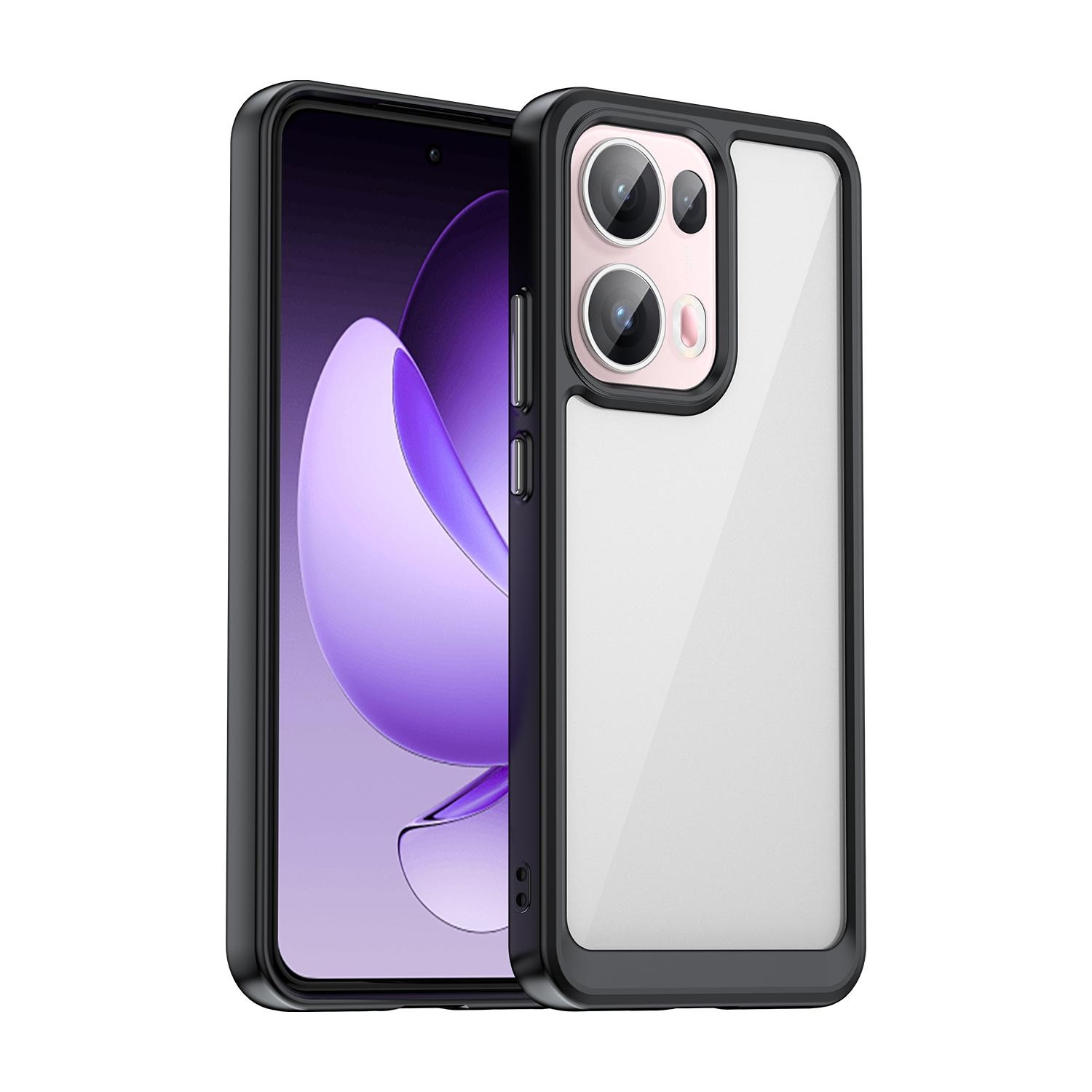 Telefon mit transparenter Hülle. Das Telefon zeigt ein lila Display. Der Hintergrund ist weiß.