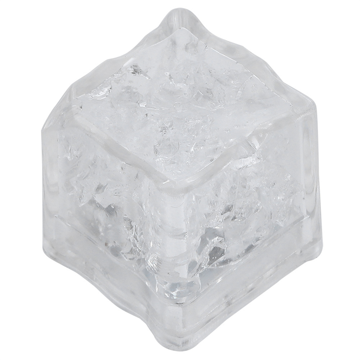 Ein klarer, eisähnlicher Würfel. Der Würfel ist transparent und hat eine raue, strukturierte Oberfläche.