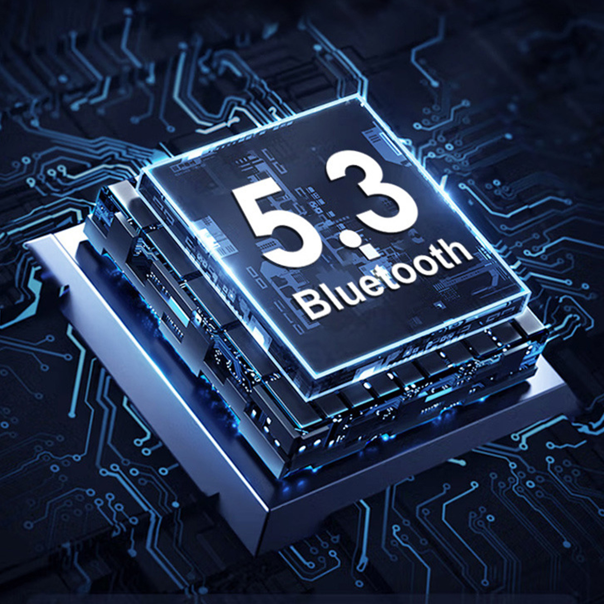 Elektronische Leiterplatte mit einem Chip mit der Aufschrift 5.3 Bluetooth, die Technologie zeigt.