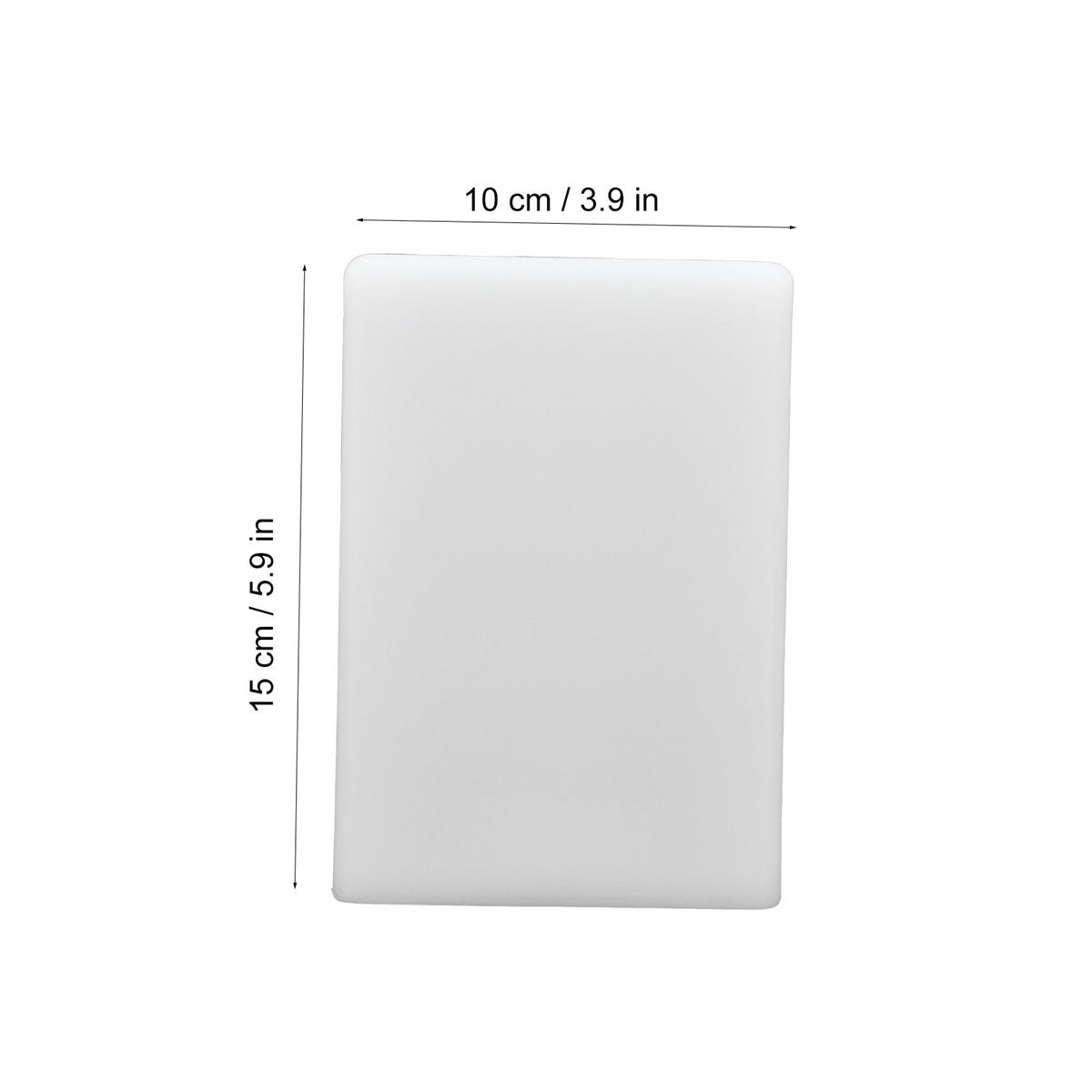 Weißes rechteckiges Schneidebrett mit den Maßen 10 cm x 15 cm oder 3,9 x 5,9 Zoll.