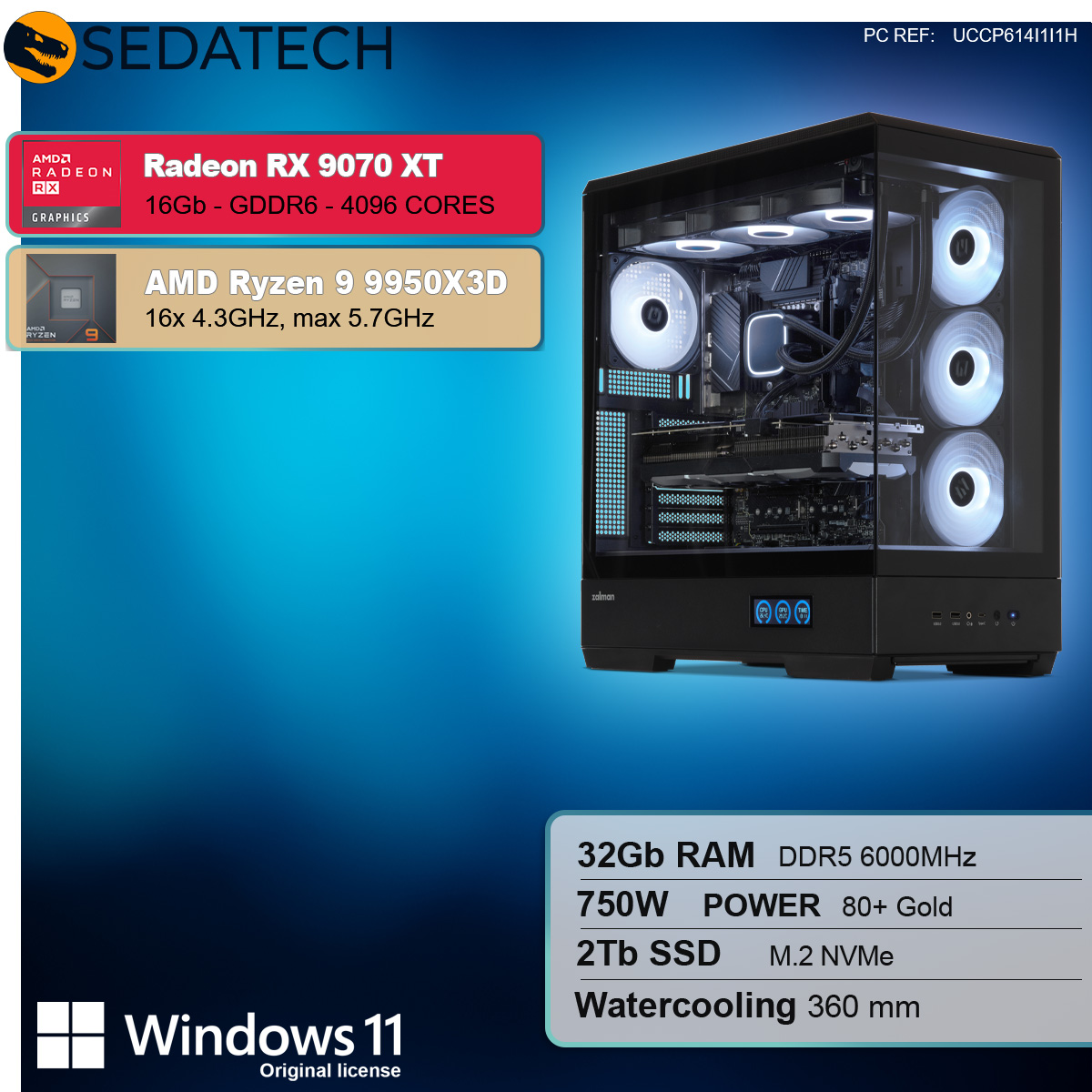 Componenti del computer su sfondo blu con testo e grafica.