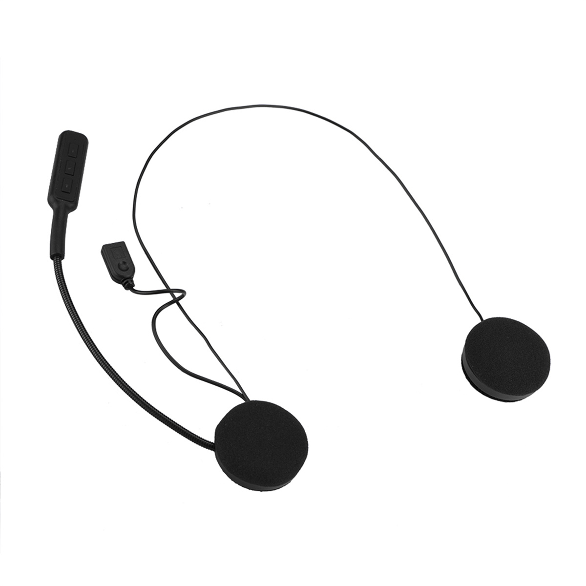 Schwarzes Motorradhelm-Headset mit zwei schwarzen Lautsprechern und einem Mikrofon.