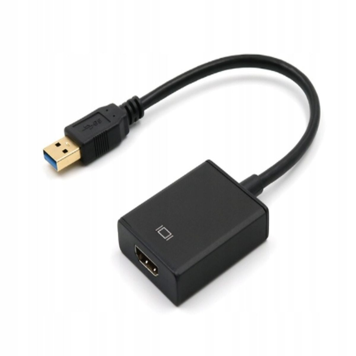 Czarny kabel adaptera USB na HDMI ze złączem USB i portem HDMI.