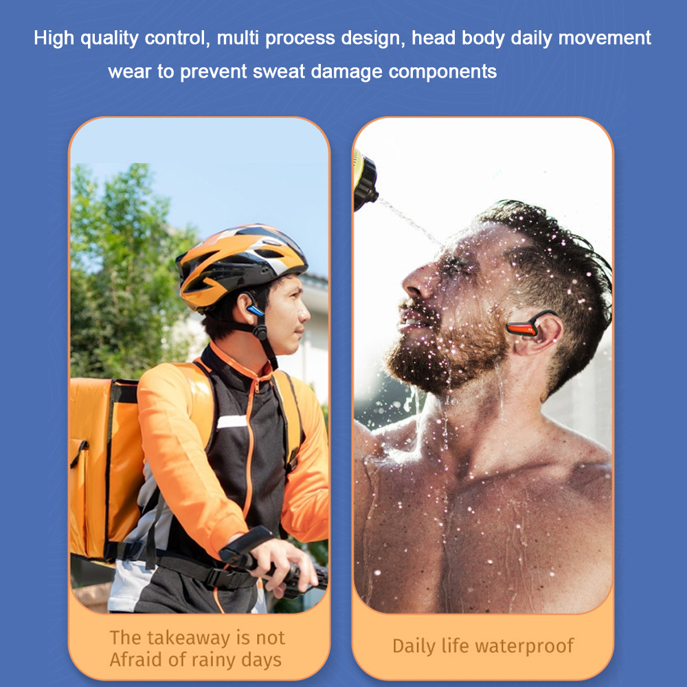 Zwei Bilder: Person auf dem Fahrrad mit Helm und Person unter Wasser. Beide tragen Ohrhörer.