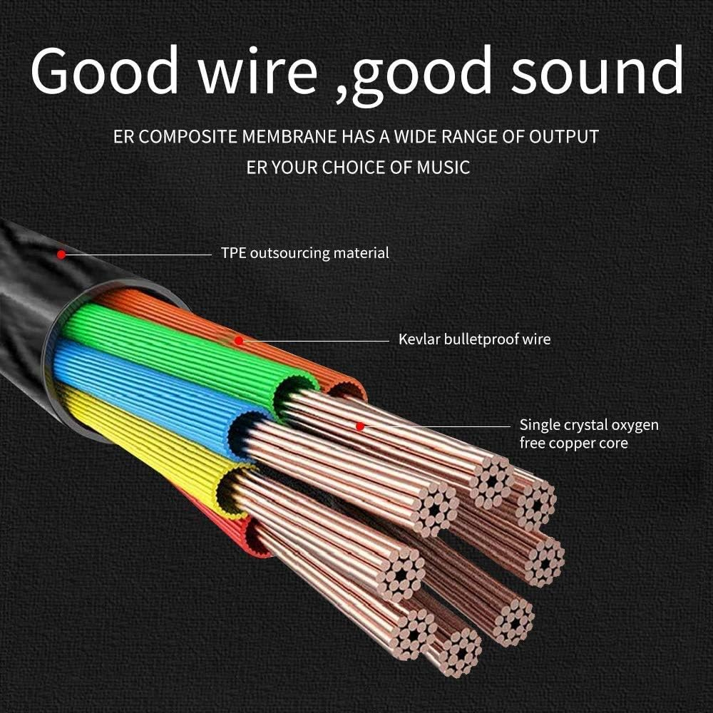 Farbenfrohes Audiokabel mit mehreren Drähten und Beschriftungen, dunkler Hintergrund.