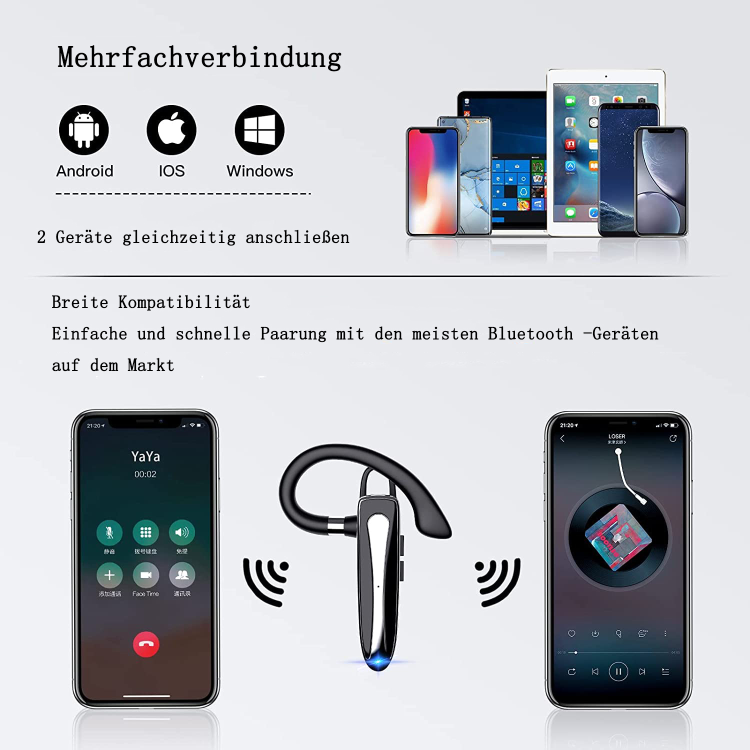Ein Mobiltelefon wird mit einem Headset verwendet.