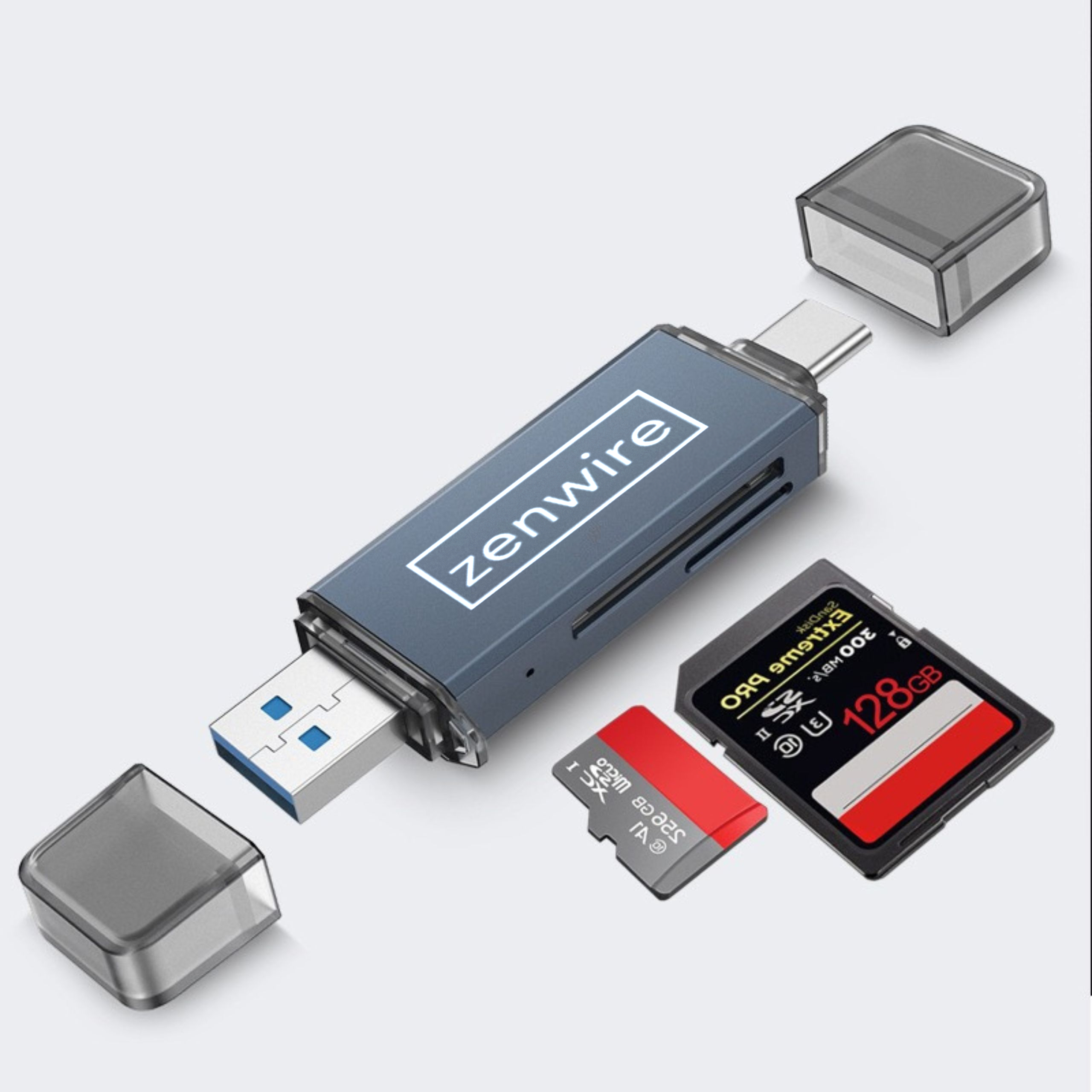 Adapter USB i karta SD. Szary i czerwony.
