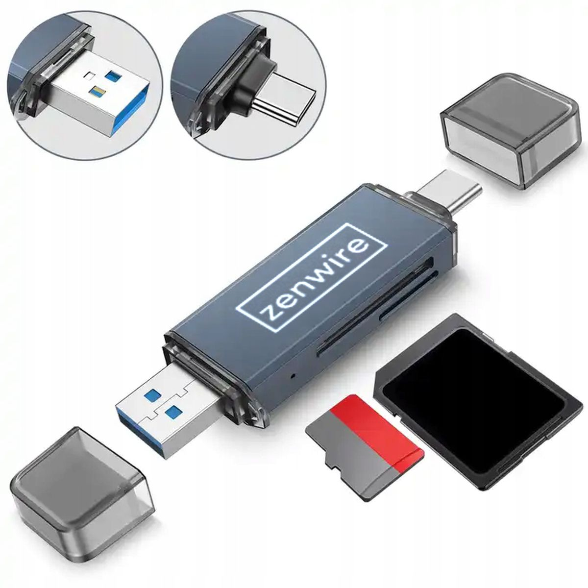 Urządzenie do przesyłania danych USB-C z USB i kartą MicroSD.