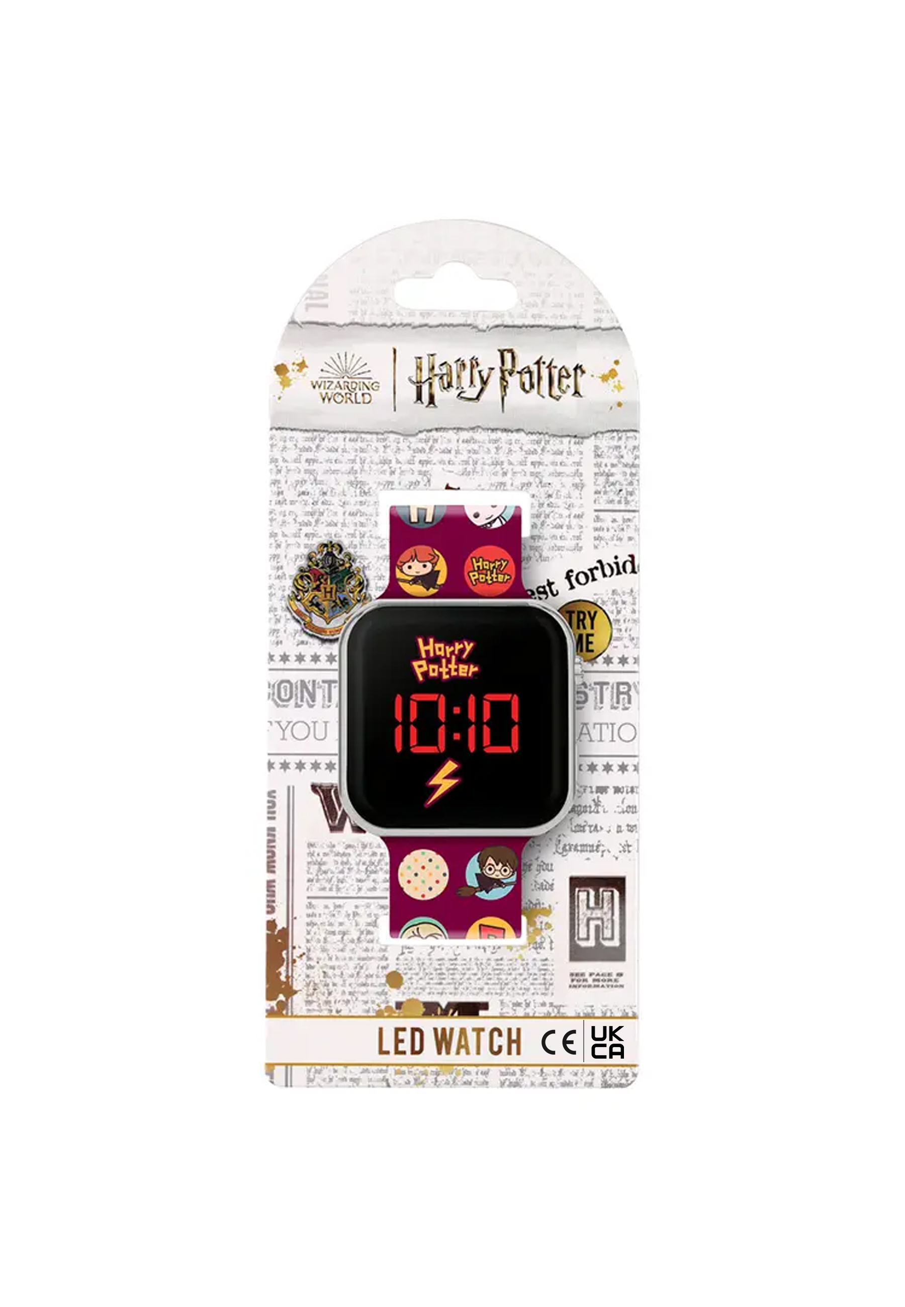 Harry Potter LED-Uhr in Verpackung. Schwarz und rot.