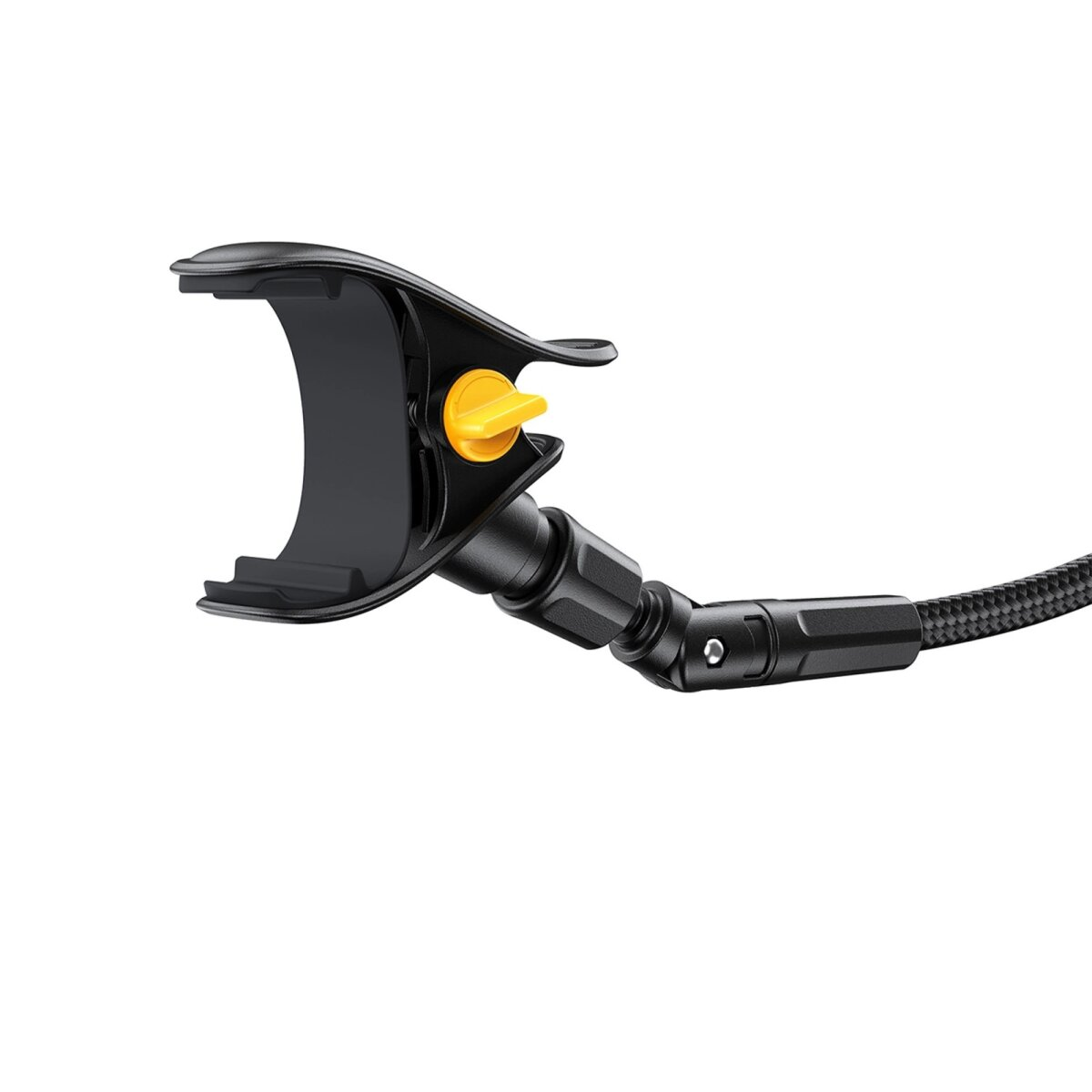 Uchwyt na telefon z elastycznym ramieniem i żółtym pokrętłem regulacyjnym.